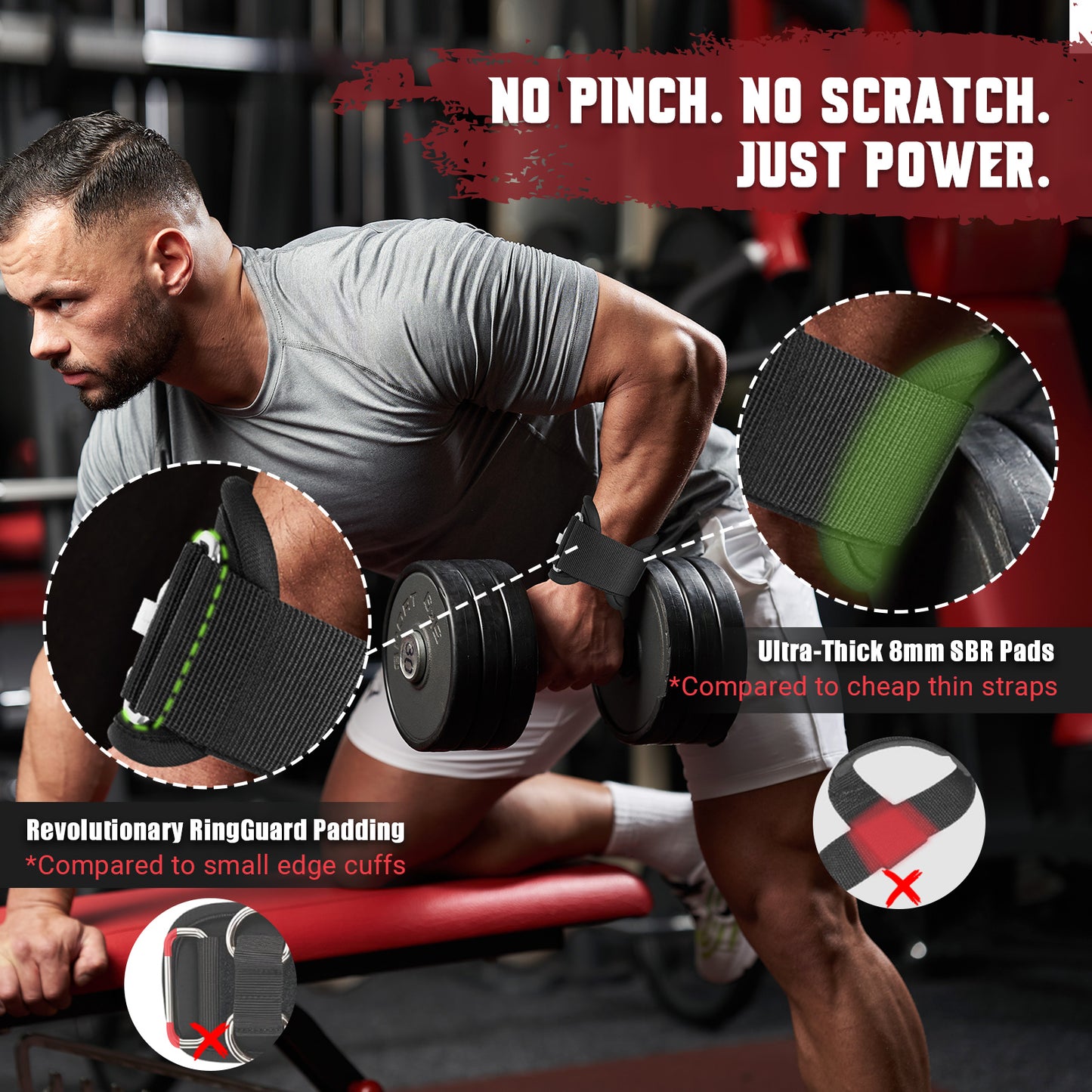 UOPON Weight Lifting Straps with Rings, 2 in 1 Wrist Straps for Weightlifting and Cable Machine with Double Triangle Rings and Non-slip Latex Thread, Lifting Cuffs for Home Gym Workout