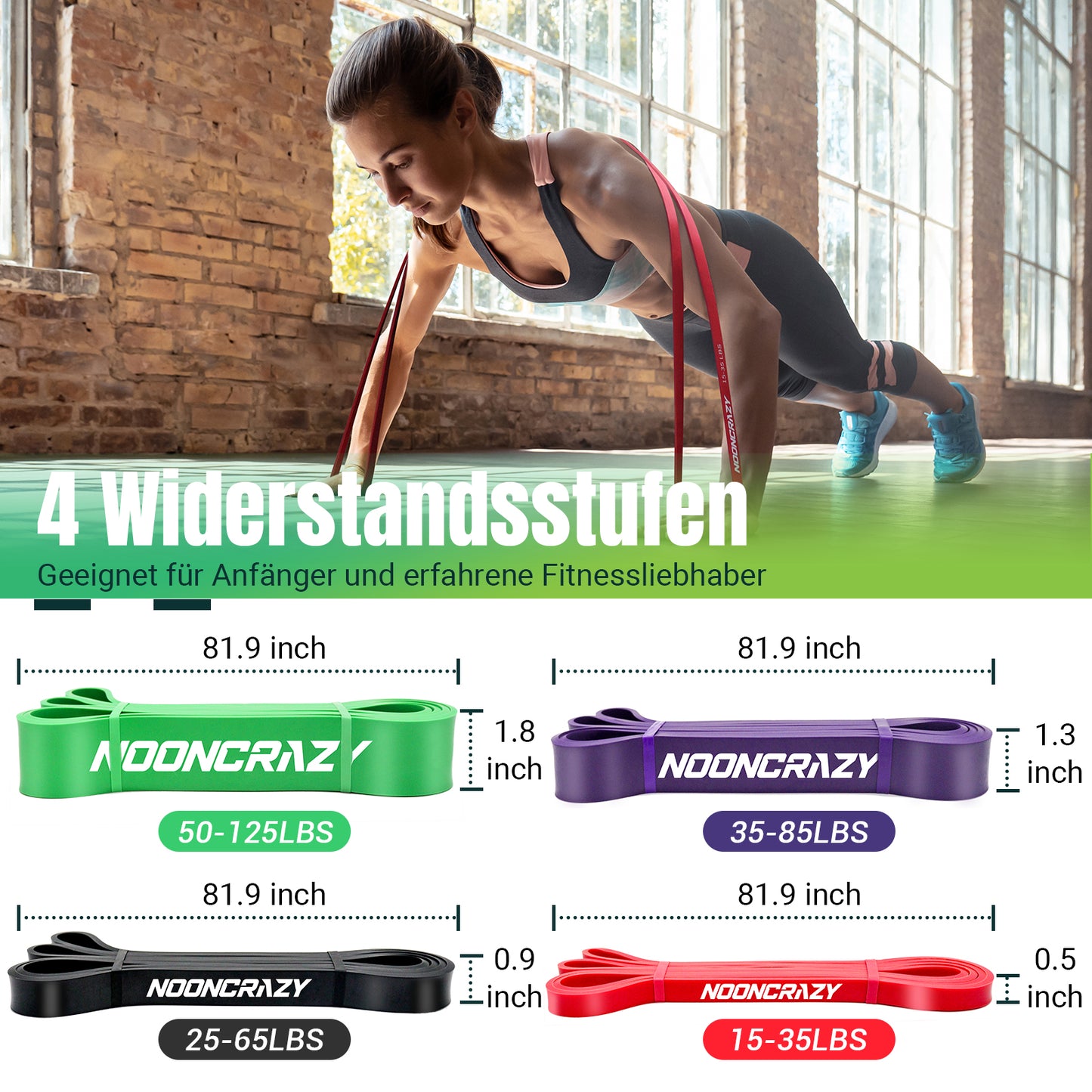 nooncrazy Resistance Bands Set, Pull Up Assistance Bands 5 Different Levels with Handles & Door Anchor & Training Poster, Gym Bands for Strength Training, Yoga, Muscle Toning for Men and Women