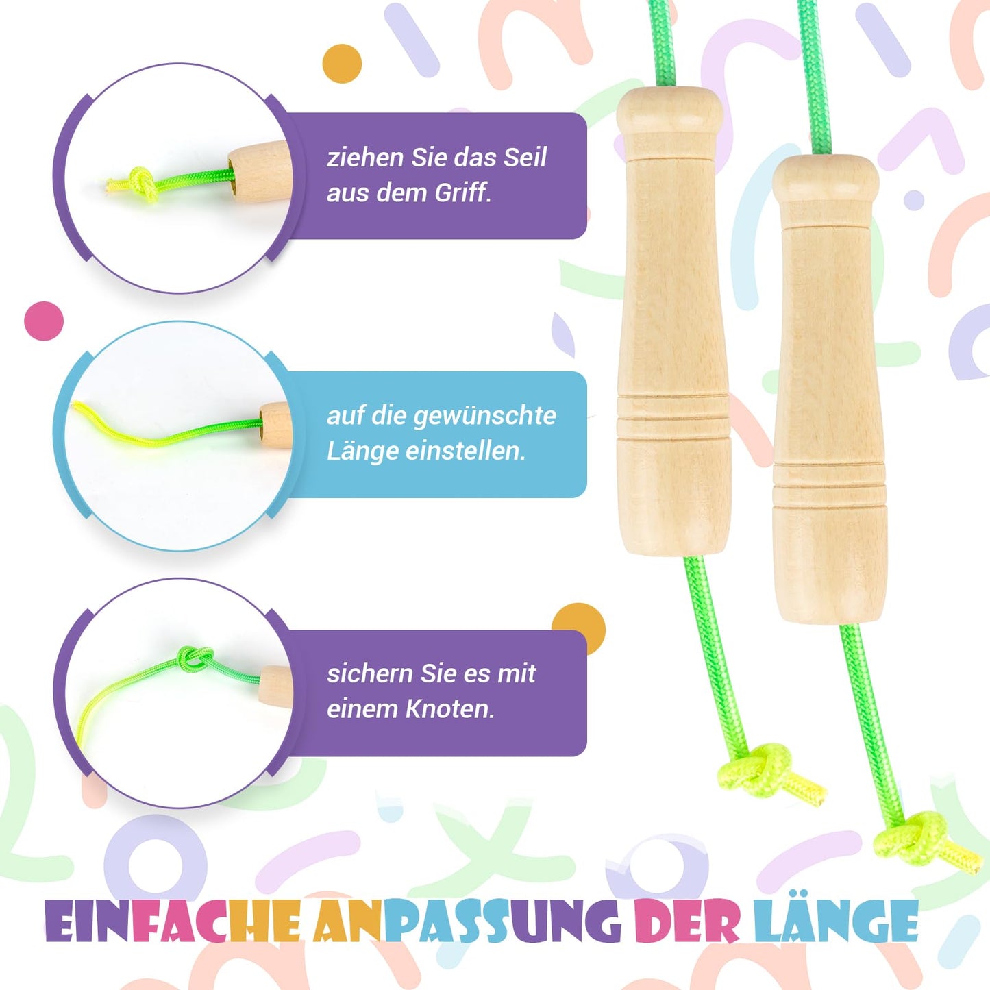 Paleclouds Springseil Kinder, Verstellbare Seilspringen für Fitness, 250CM Jump Rope Kinder mit Holzgriff und Regenbogen-Springseil, Skipping Rope Kids für Jungen und Mädchen 4 5 6 7 8 9 10 jahre