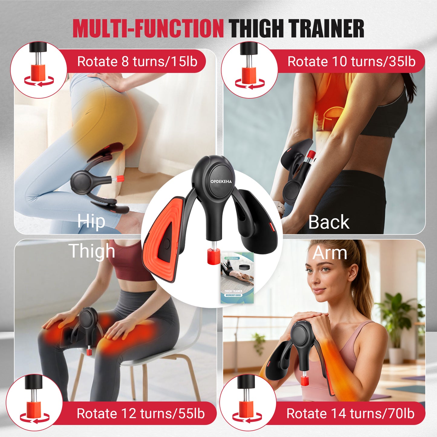 OPDEKEHA Thigh Trainer for Women, 15-70lb Adjustable Resistance Inner Thigh Exerciser with Resistance Band, Kegel Exercise Equipment for Pelvic Floor Muscle Repair, Yoga & Weight Loss at Home Gym
