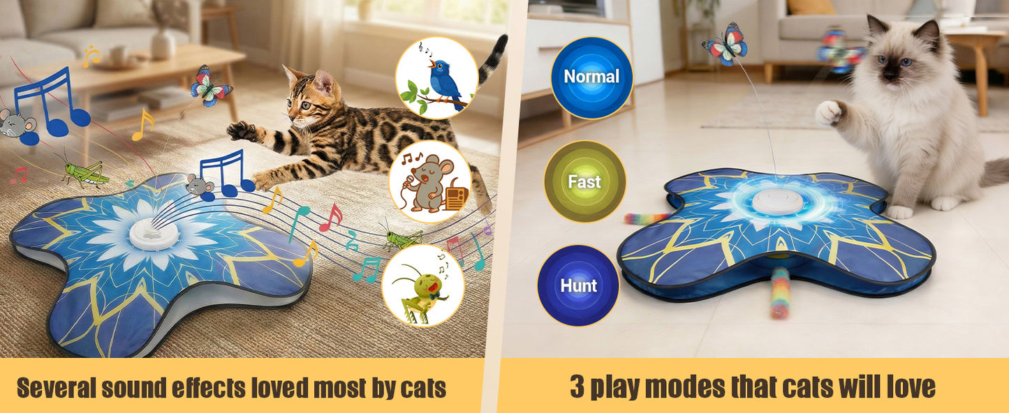 OPDEKEHA Interactive Cat Toy for Indoor Cats, Touch Activated Automatic Electronic Cat Toy with Sound On/Off, Dual Wands, Non-Slip Suction Cups, Rechargeable Hide and Seek Cat Play Mat for Bored Adult Kittens