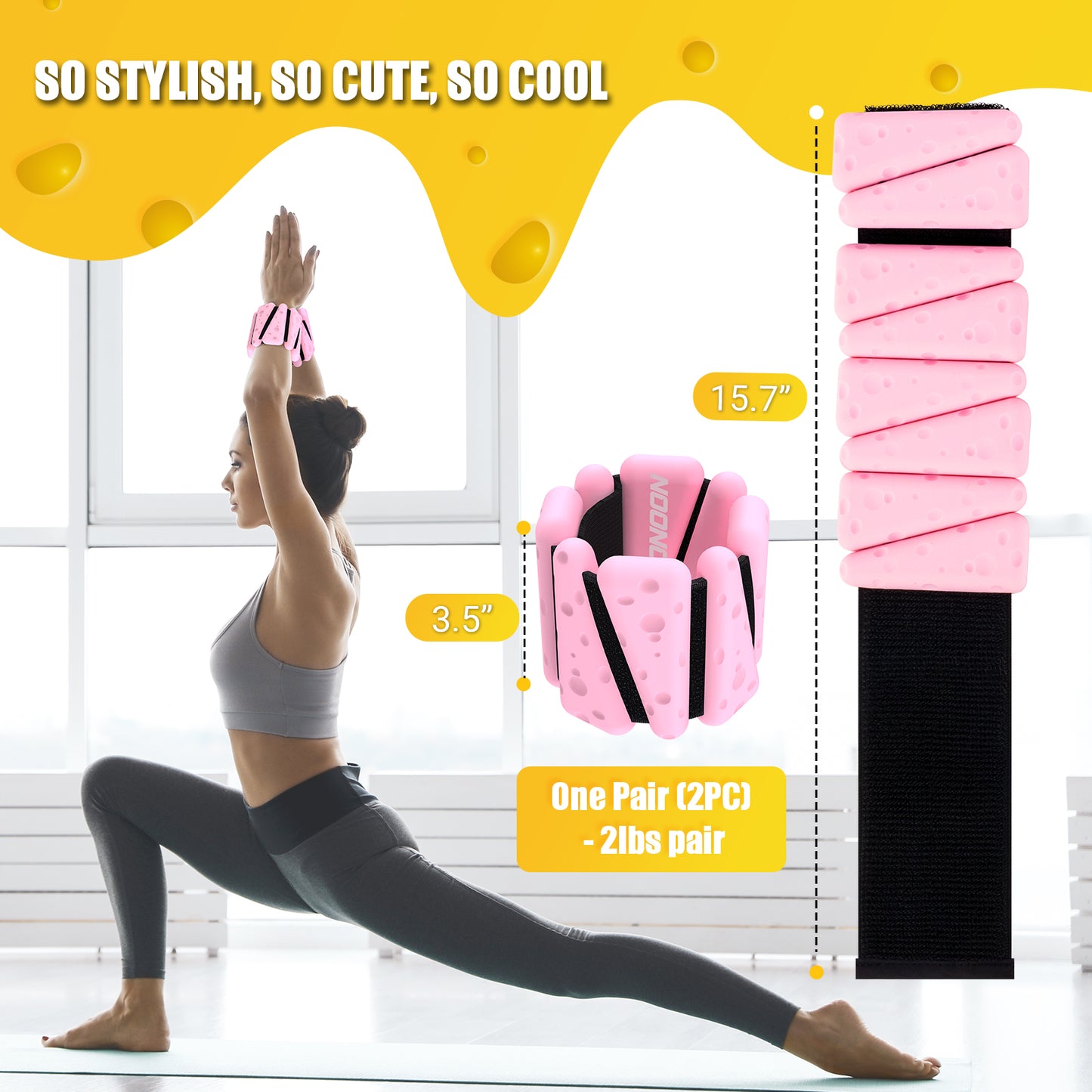 NOONCRAZY Wrist Ankle Weights Bangles 4lbs for Women, Adjustable Silicone Pilates Weights Bracelet, Heavy Duty Fasteners Wearable Arm & Leg Weights for Yoga, Pilates, Barre, Walking and Gym (Set of 2)