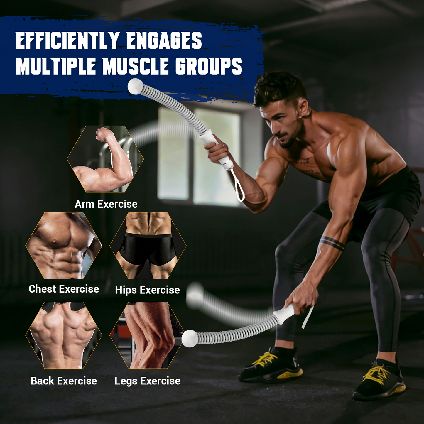 OPDEKEHA Weighted Ropeless Battle Ropes for Home Gym, Heavy Duty Portable Cordless Battle Rope with Grip Strengtheners & Poster, Battle Rope Sticks for HIIT, Strength & Quiet Cardio Training Men & Women(2PCS)