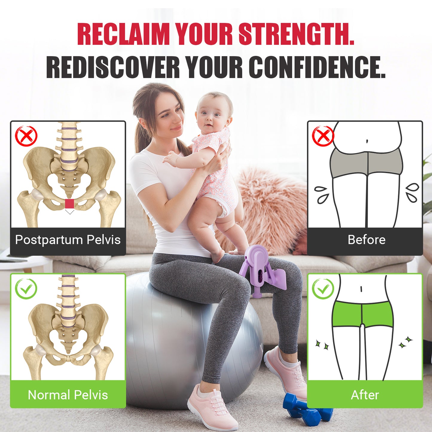 Paleclouds Thigh Trainer Thigh Exerciser, 10-100lb/45kg Adjustable Resistance Pelvic Floor Trainer with Leg Band & Poster for Kegel Exercise, Inner Thigh Exerciser for Home Gym Workout Equipment