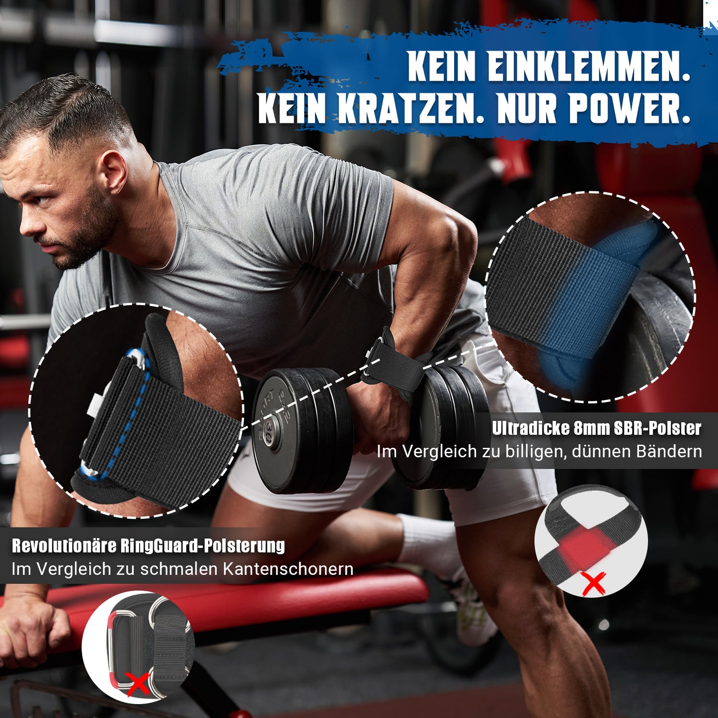 UOPON Zughilfen Krafttraining, 2-in-1 Lifting Straps mit Doppel-D-Ring, Anti-Rutsch Zughilfen für Bodybuilding, Kreuzheben, Kabelzugübungen und Fitness - Gym Zughilfen für Herren