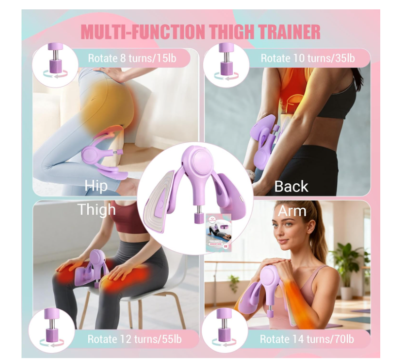 Thigh Trainer, 15-70lb Adjustable Enhanced Resistance Inner Thigh Trainer Exerciser for Women, Pelvic Floor Exercise Devices mit Fabric Band for Yoga, Weight Loss & Glutes Arms and Core (Black)