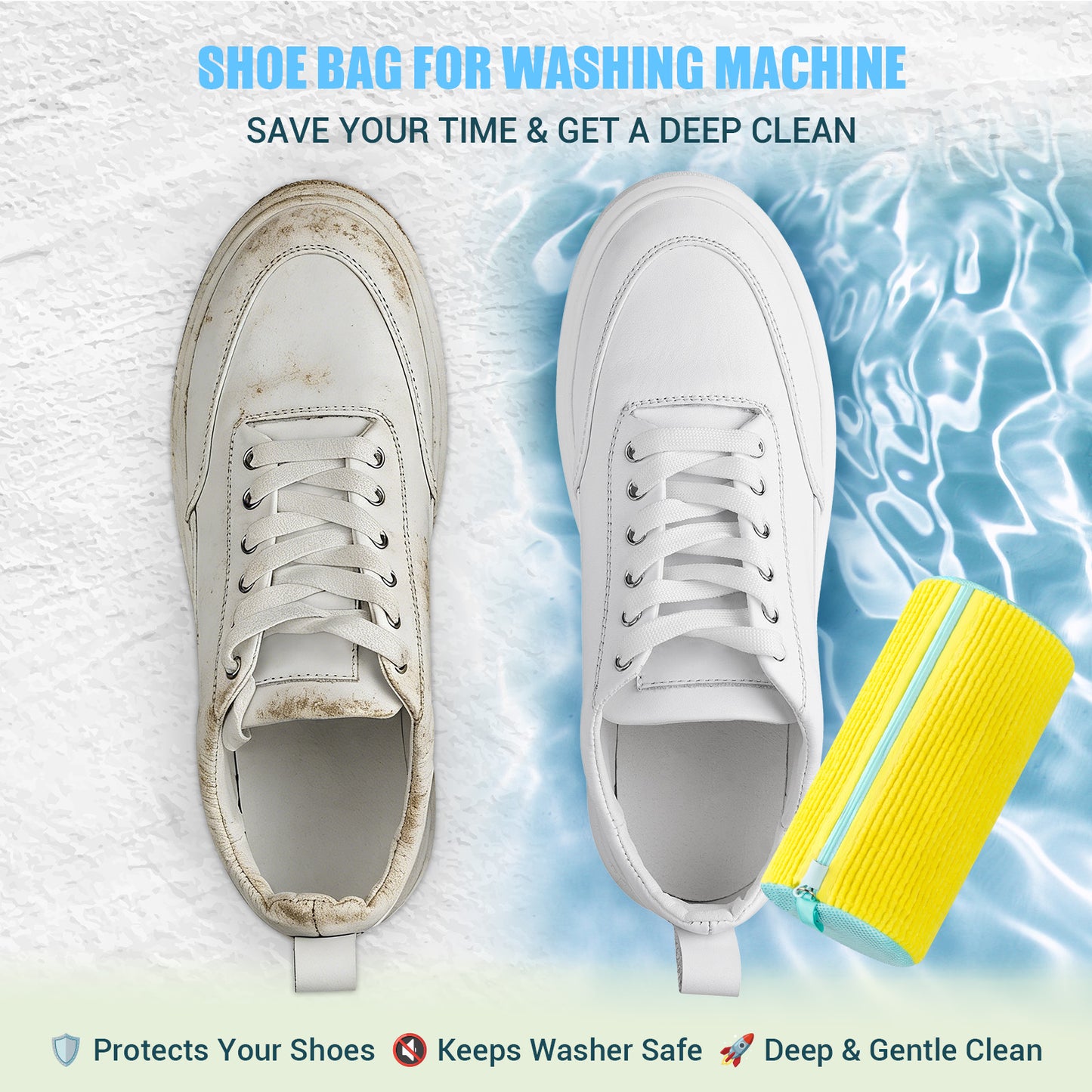 COCTN Shoe Washing Machine Bag, 2 PC Reusable XXL Shoes Laundry Bag for Washer & Dryer with Concealed Heavy-Duty Zipper to Protects Shoes & Machine, Cleaning Bag for Sneakers & Tennis Shoe(Yellow)