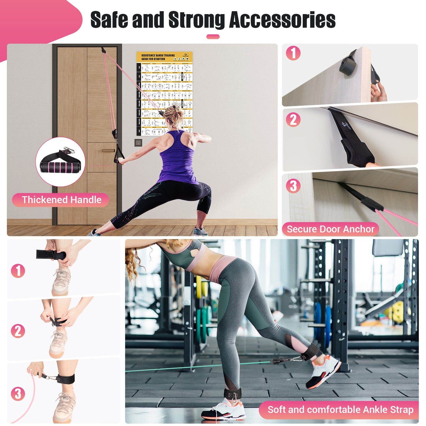 COFOF Resistance Bands with Handles for Women, 5 Level Exercise Bands Workout Bands for Physical Therapy, Yoga, Pilates, Door Anchor, Storage Pouch