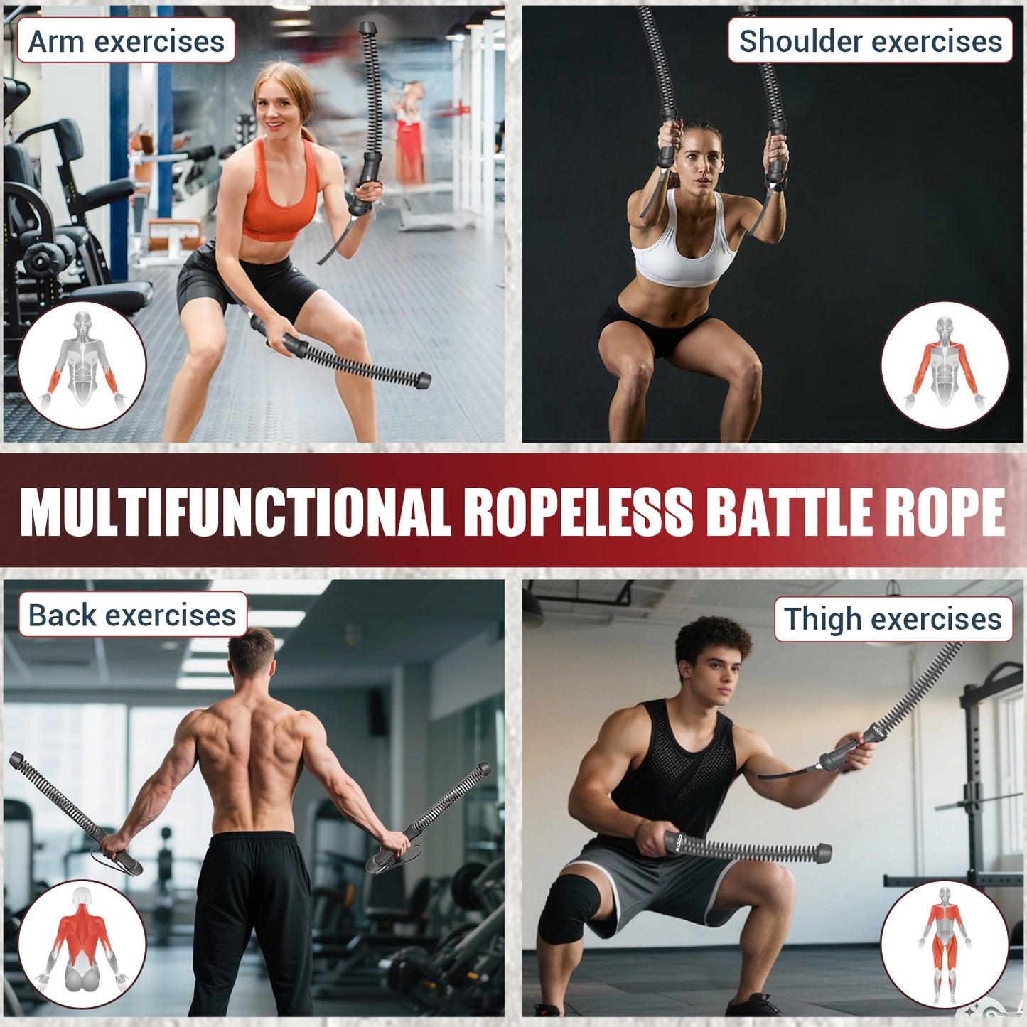 COCTN Weighted Ropeless Battle Ropes, Heavy Duty Portable Cordless Battle Ropes for Home Gym with Poster, Workout Exercise Rope for Strength Building, HIIT and Low-Impact Aerobic Training for Men & Women