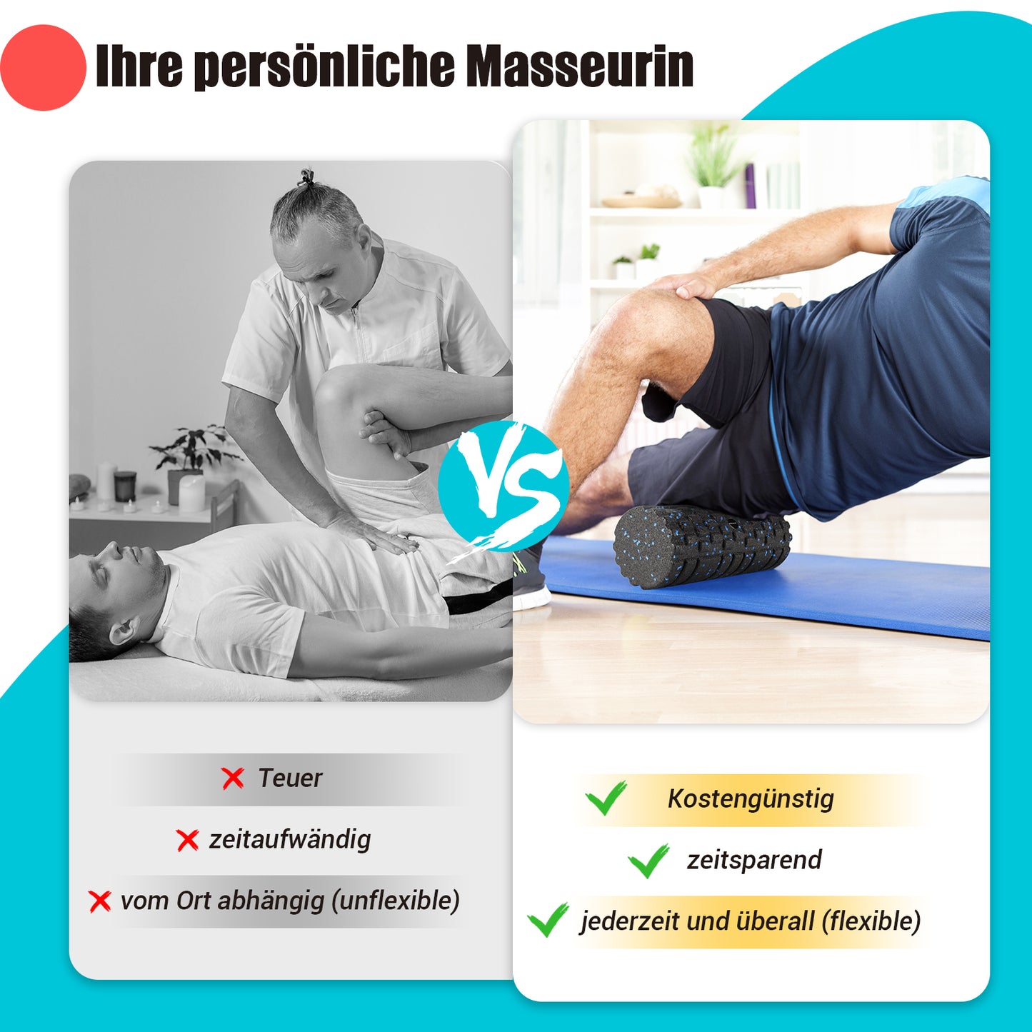 nooncrazy Faszienrolle mit 3D-Texturmassage, Foam Roller(33cm x 14cm) zur Muskelverspannungen lindern, mittlere Härte Selbstmassage Fazienrolle für rücken wirbelsäule Rücken Beine(Schwarz-blau)