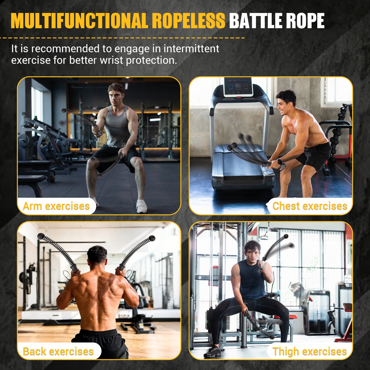 JHMFDDSB Ropeless Battle Ropes, Upgraded Heavy Duty Portable Cordless Battle Ropes for Home Gym with Poster & Non-Slip Soft Handles for Wrist Protection, Exercise Rope for HIIT and Low-Impact Aerobic Training