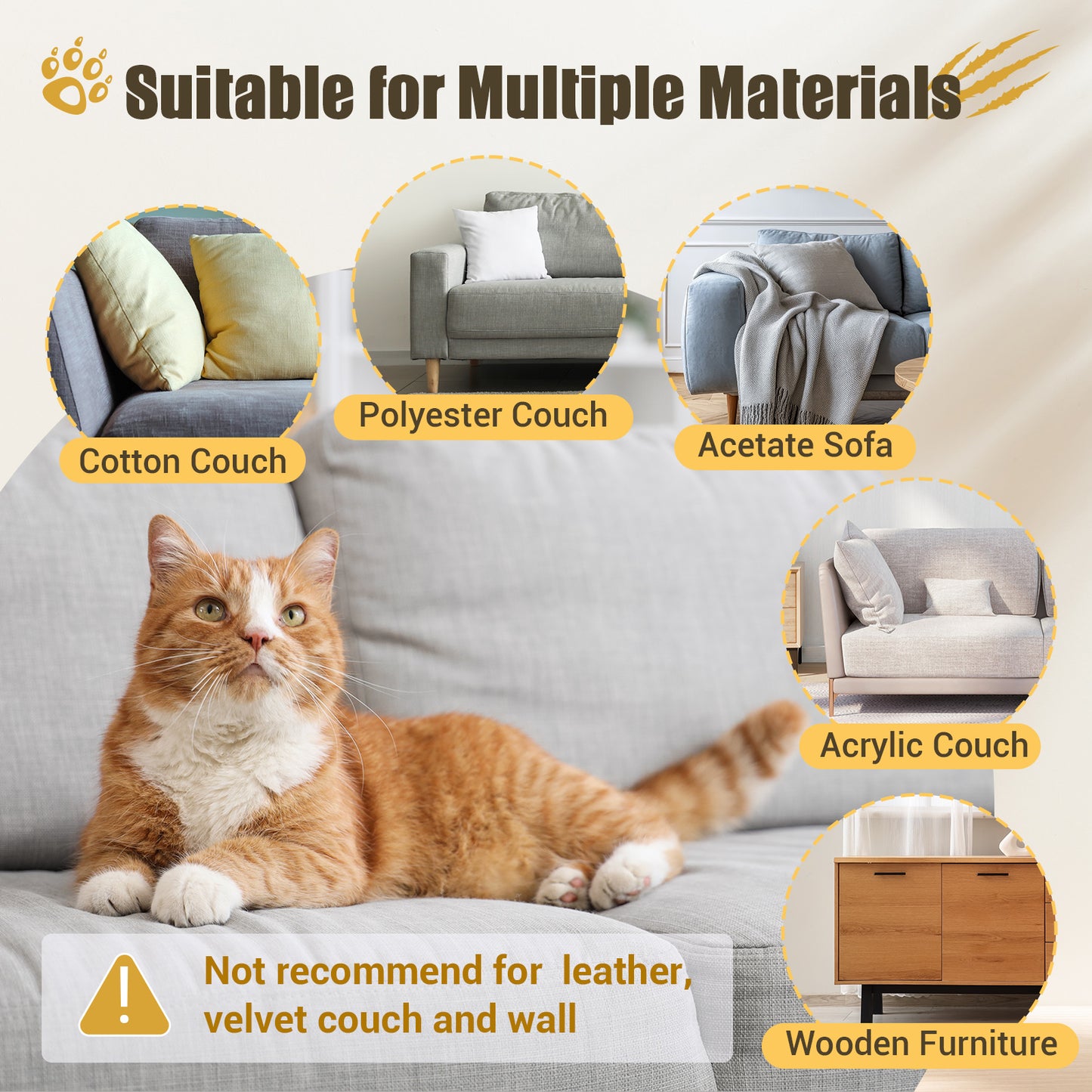 Cat Scratch Couch Furniture Protector, 90" x 16" Trimmable Anti-Scratch Couch Protector from Cat Claws with Double Self-Adhesive Carpet, Great for Sofa & Indoor Wooden Furniture (Off White)