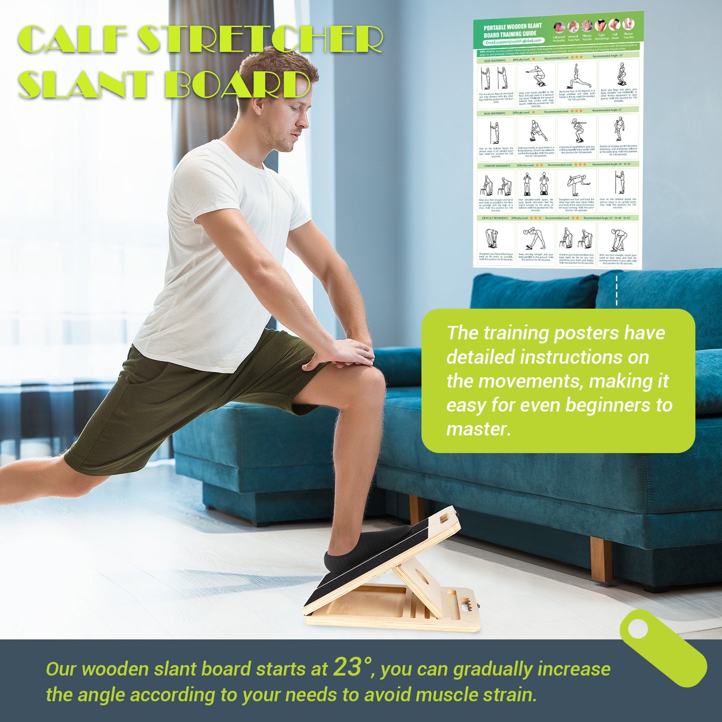 UOPON Slant Board for Calf Stretching, Adjustable Portable Wooden Incline Board for Calf Stretcher with Training Poster, 300 Lbs Weight Capacity Calf Stretch Wedge for Leg, Knees, Heel, Ankle & Stretching