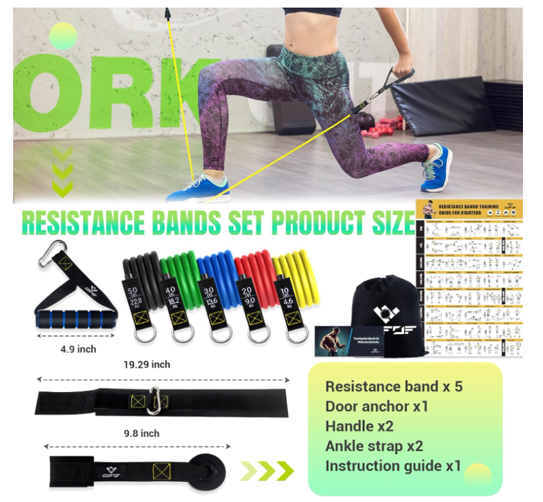 Resistance Bands Set with Yellow Handles, Exercise/Workout/ Fitness Bands with Door Anchor, Legs Ankle Straps for Resistance Training，Physical Therapy，Home Gym Workout