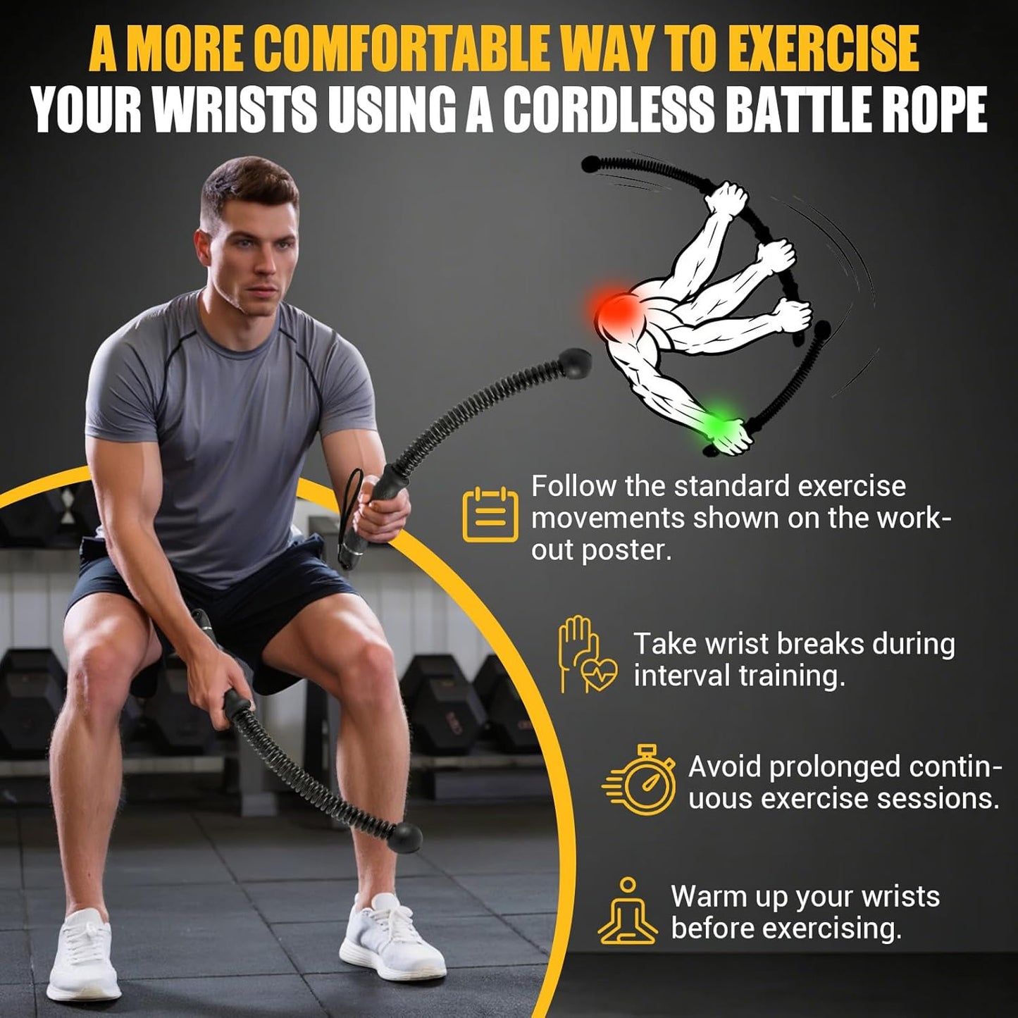 Paleclouds Ropeless Battle Rope, Upgrade Weighted Cordless Battle Ropes with Training Poster & Storage Bag, Portable Silent Home Workout Equipment for Full Body Toning, HIIT & Cardio(1.46Kg)