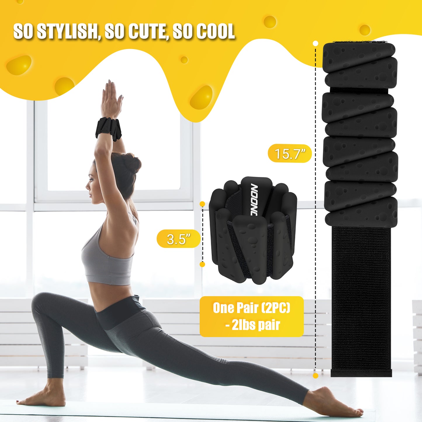 NOONCRAZY Wrist Ankle Weights Bangles 4lbs for Women, Adjustable Silicone Pilates Weights Bracelet, Heavy Duty Fasteners Wearable Arm & Leg Weights for Yoga, Pilates, Barre, Walking and Gym (Set of 2)
