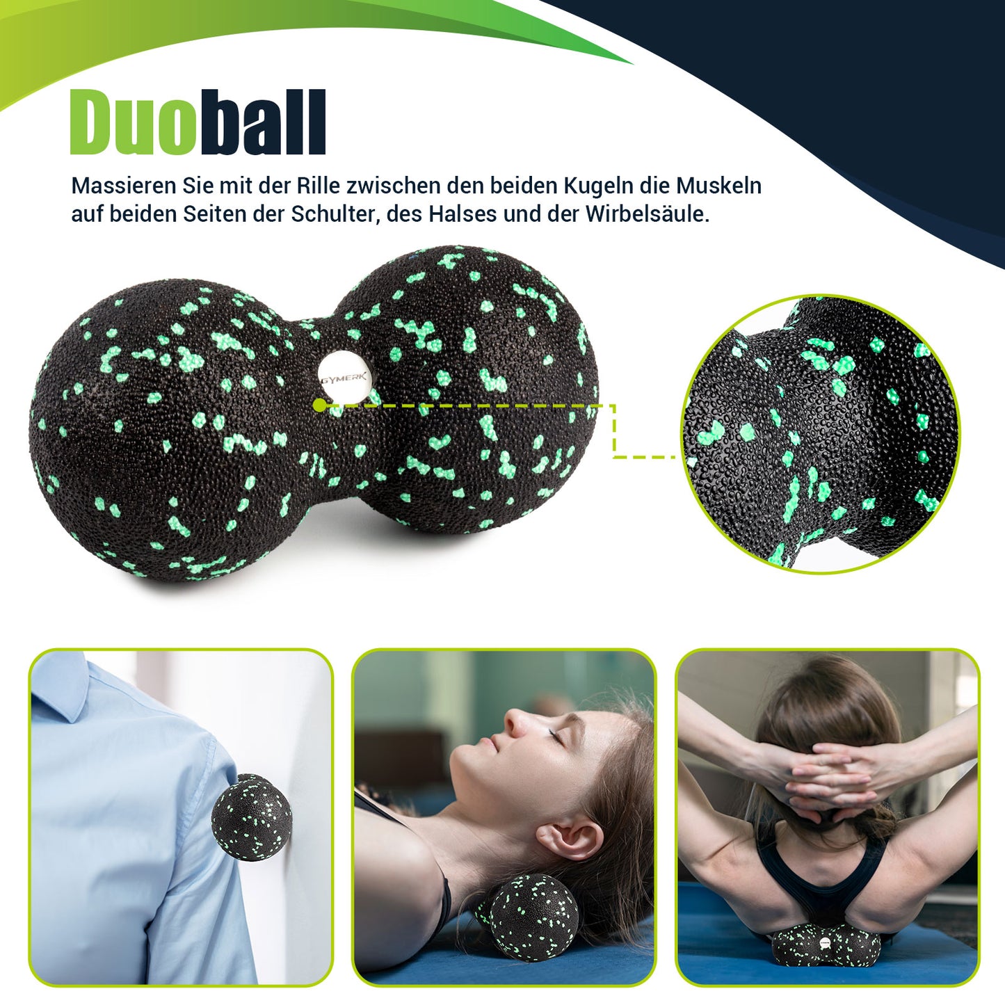 GYMERK Faszienrolle Set mit 3D-Texturmassage, Enthält Anweisungen und Poster in Deutscher Sprache Tragetasche, Faszien Set mit Faszienball Faszienrolle Klein Duoball