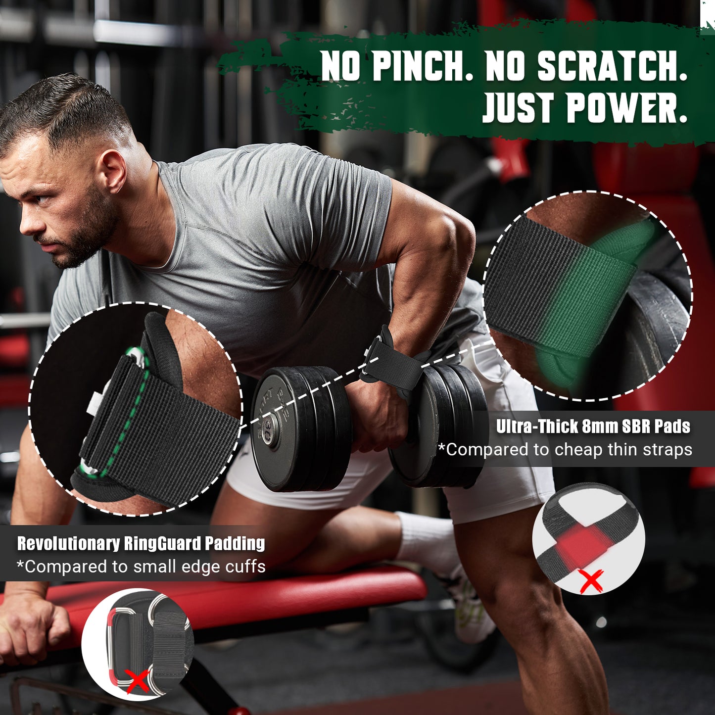 UOPON Weight Lifting Straps, 2-in-1 Anti-Slip Gym Straps with Comfortable Neoprene Padding, Gym Wrist Straps with Cuffed D Ring for Weightlifting, Pull-Ups & Cable Workouts, Men(Pair)