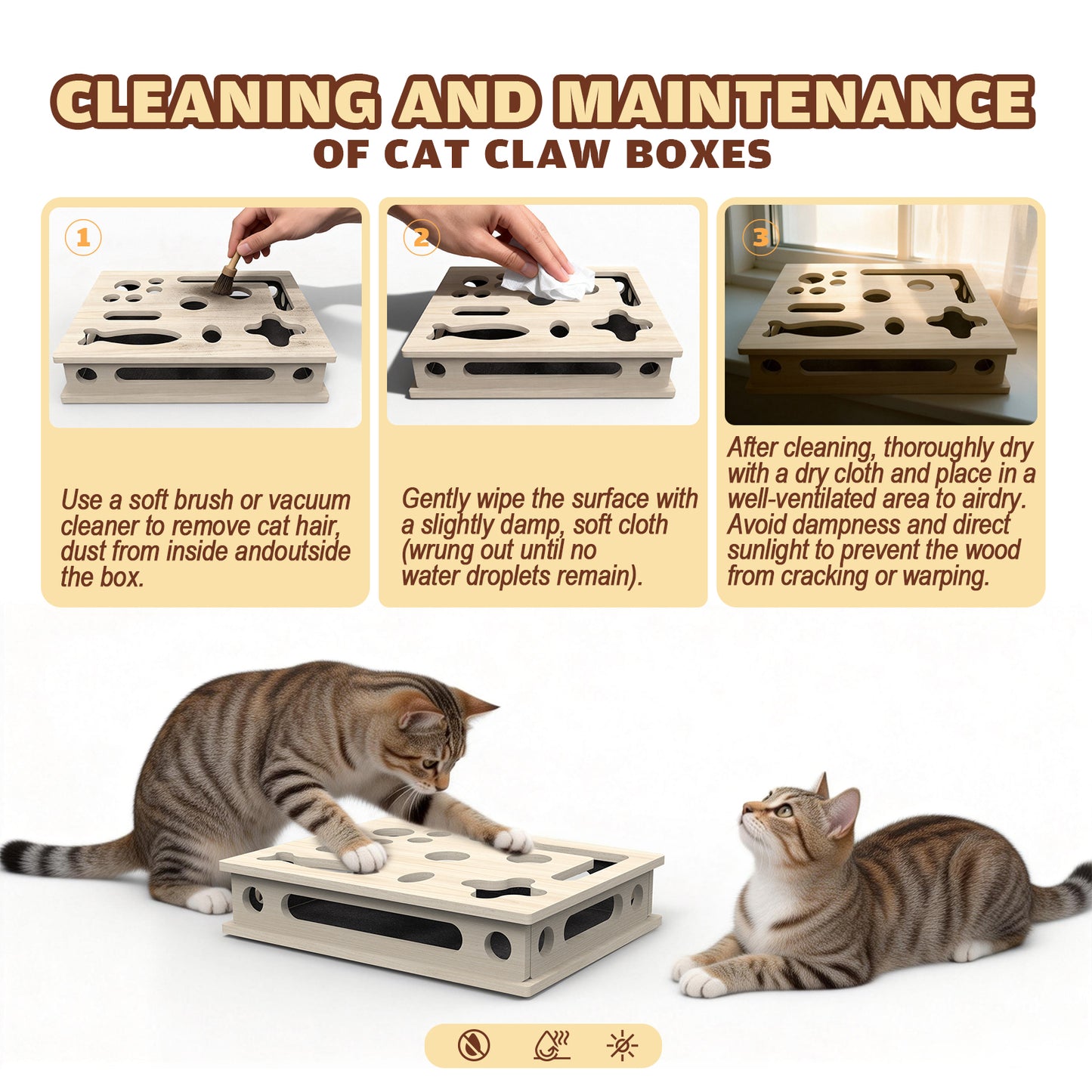 YangKu Cat Scratch Puzzle Enrichment Box, Large Solid Wood Construction Cat Nail File Enrichment Box with Sandpaper Inside, Cat Nail File Box Stress Free Alternative to Clippers and Grinders(No Bell Ball)