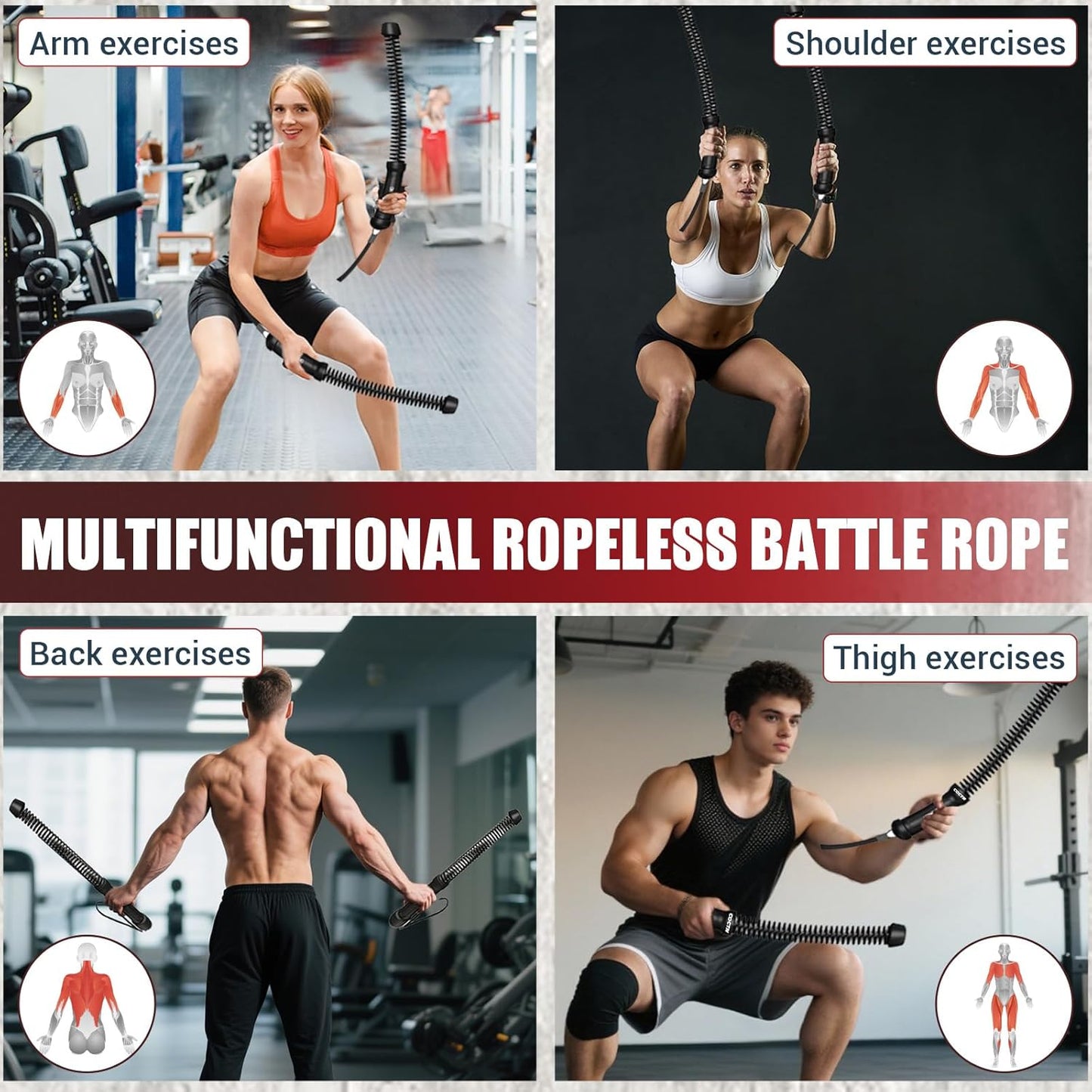 Weighted Ropeless Battle Ropes, Heavy Duty Portable Cordless Battle Ropes for Home Gym with Poster, Workout Exercise Rope for Strength Building, HIIT and Low-Impact Aerobic Training for Men & Women