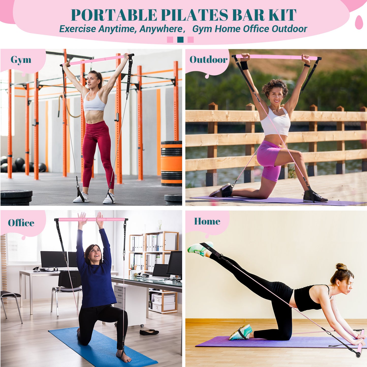 COFOF Pilates Bar Kit with Resistance Bands, Multifunctional Yoga Pilates Bar with Heavy-Duty Metal Adjustment Buckle, Portable Home Gym Pilates Resistance Bar Kit for Women Full Body Workouts