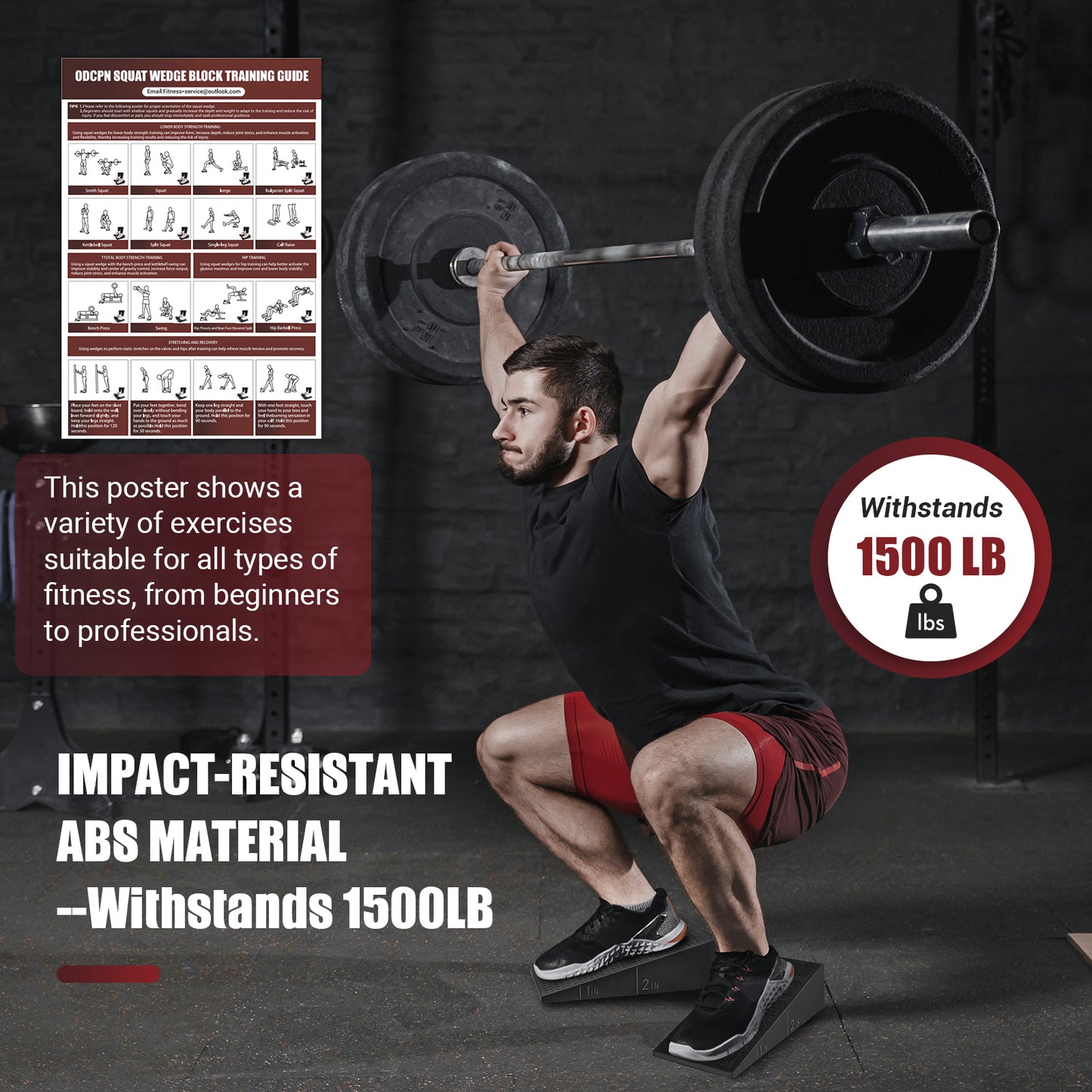 ODCPN Squat Wedge Block, 2 Pcs Non-slip Heel Elevated Squat Wedge for Weightlifting Workout with Storage & Training Poster, Slant Board for Squats to Improve Squat Mobility Balance & Strength Performance