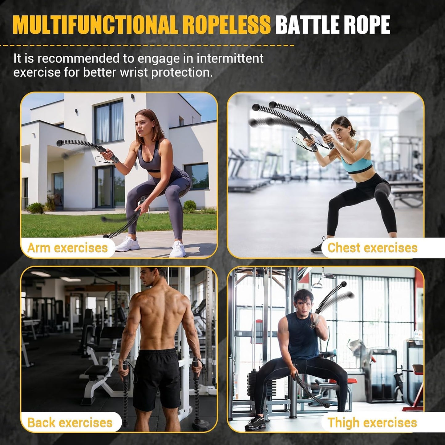 Paleclouds Ropeless Battle Rope, Upgrade Weighted Cordless Battle Ropes with Training Poster & Storage Bag, Portable Silent Home Workout Equipment for Full Body Toning, HIIT & Cardio(1.46Kg)