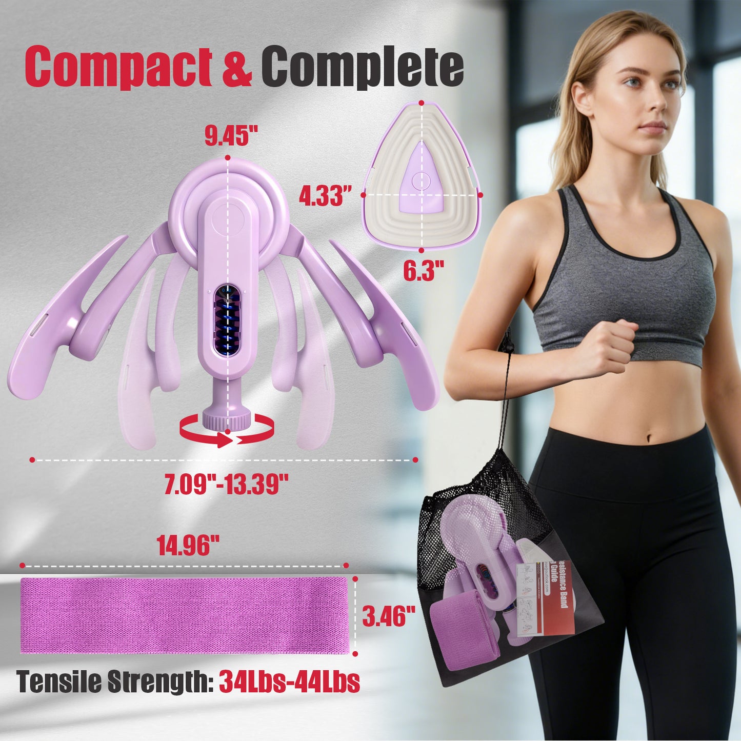 Paleclouds Thigh Trainer Thigh Exerciser, 10-100lb/45kg Adjustable Resistance Pelvic Floor Trainer with Leg Band & Poster for Kegel Exercise, Inner Thigh Exerciser for Home Gym Workout Equipment