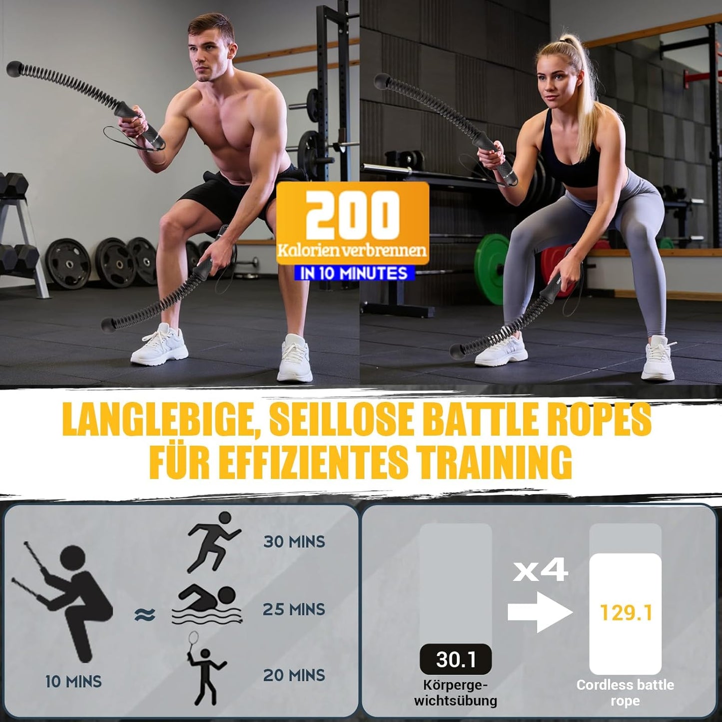 Paleclouds Ropeless Battle Ropes, Battle Rope Ohne Seil mit Tragetasche & Übungsanleitung, Gewichtete Trainingsseile für HIIT, Ganzkörpertraining, Kraft, Ausdauer, Fettverbrennung, Home Gym