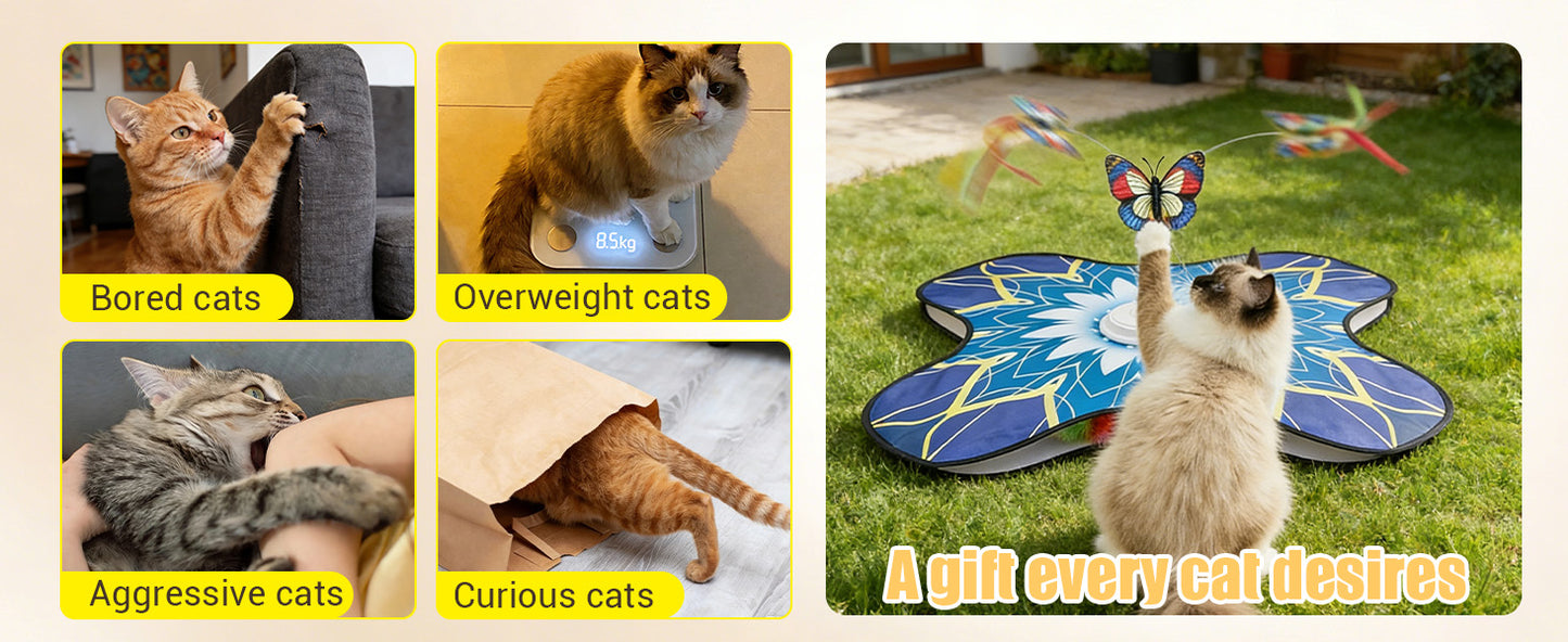 OPDEKEHA Interactive Cat Toy for Indoor Cats, Touch Activated Automatic Electronic Cat Toy with Sound On/Off, Dual Wands, Non-Slip Suction Cups, Rechargeable Hide and Seek Cat Play Mat for Bored Adult Kittens