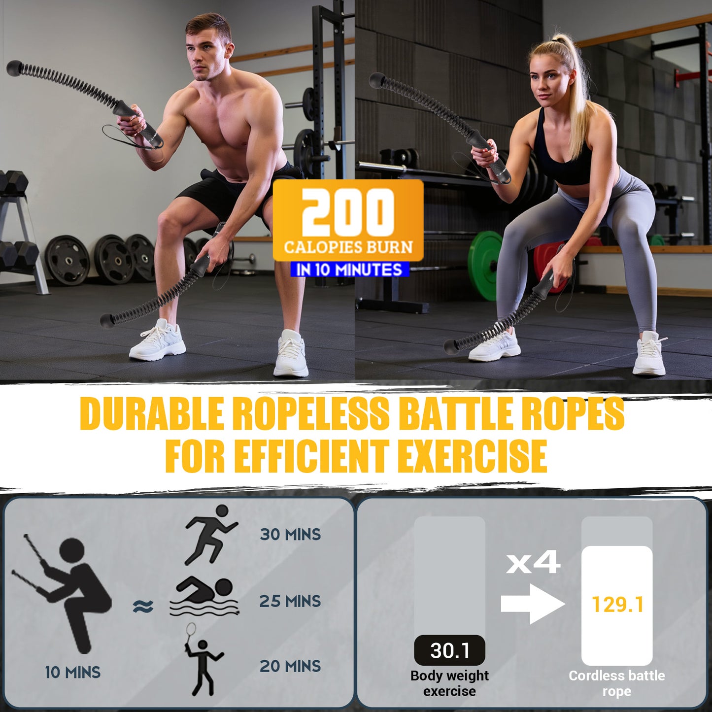 JHMFDDSB Ropeless Battle Ropes, Upgraded Heavy Duty Portable Cordless Battle Ropes for Home Gym with Poster & Non-Slip Soft Handles for Wrist Protection, Exercise Rope for HIIT and Low-Impact Aerobic Training