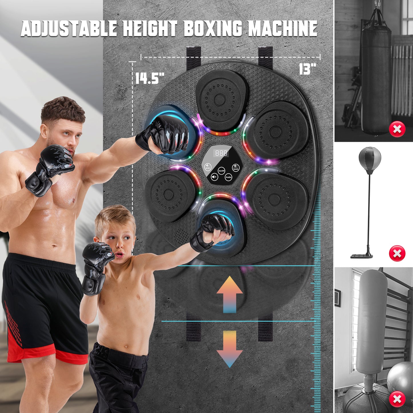 OPDEKEHA Music Boxing Machine for Adults & Kids, Bluetooth Smart Boxing Wall Machine with Gloves, 9 Modes, 6 Speeds & 3 Sensitivity, Electric Light Up Music Punching Machine for Home & Gym