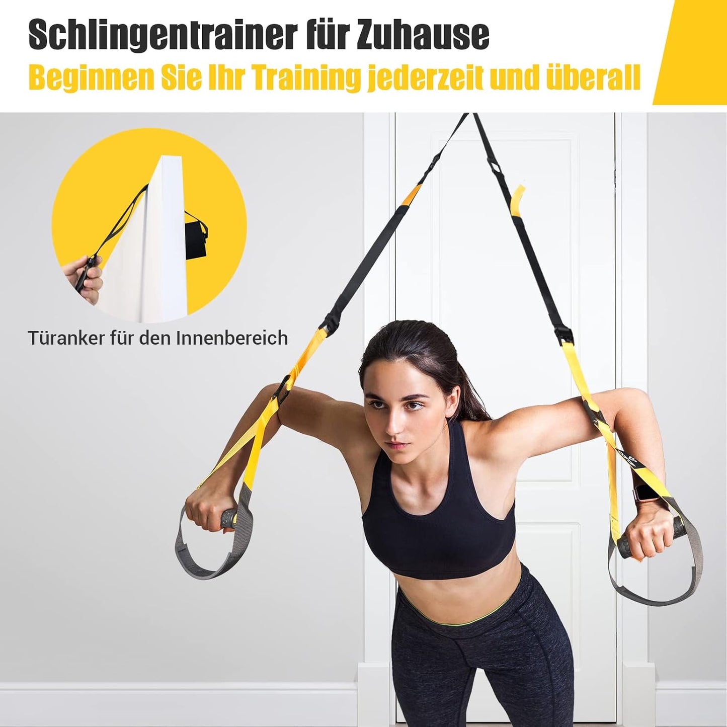 COFOF Suspension Trainer, Sling Trainer Set with Door Anchor for a Full Body Workout, Adjustable Sling Trainer for Home with Large Handle Door Anchor Attachment Carry Bag, Exercise Instructions