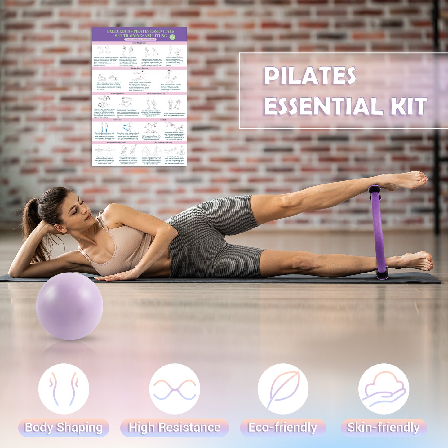 Paleclouds Pilates Equipment, Home pilates Kit for Women with 12" Pilates Ring and Ball Set, 3 Bands and Training Poster & Portable Bag Yoga Set, Pilates Starter Kit for Women Strength and Full Body Toning