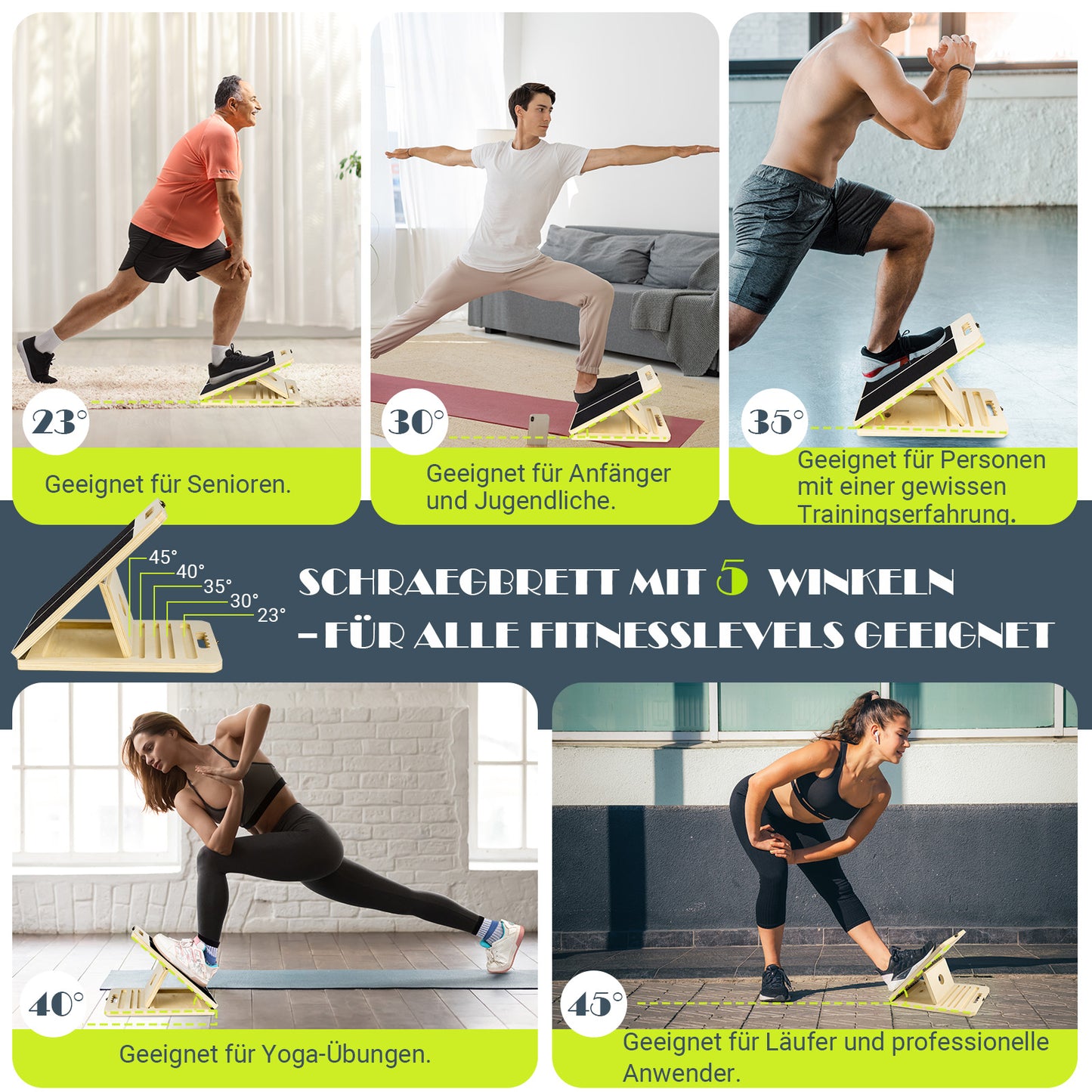 UOPON Wadendehner Schrägbrett aus Holz, Slant Board mit 5 Winkeln und Trainingsposter, Verstellbar Wadenstrecker mit Tragegriff, Mobility Board für Wadenstreckung