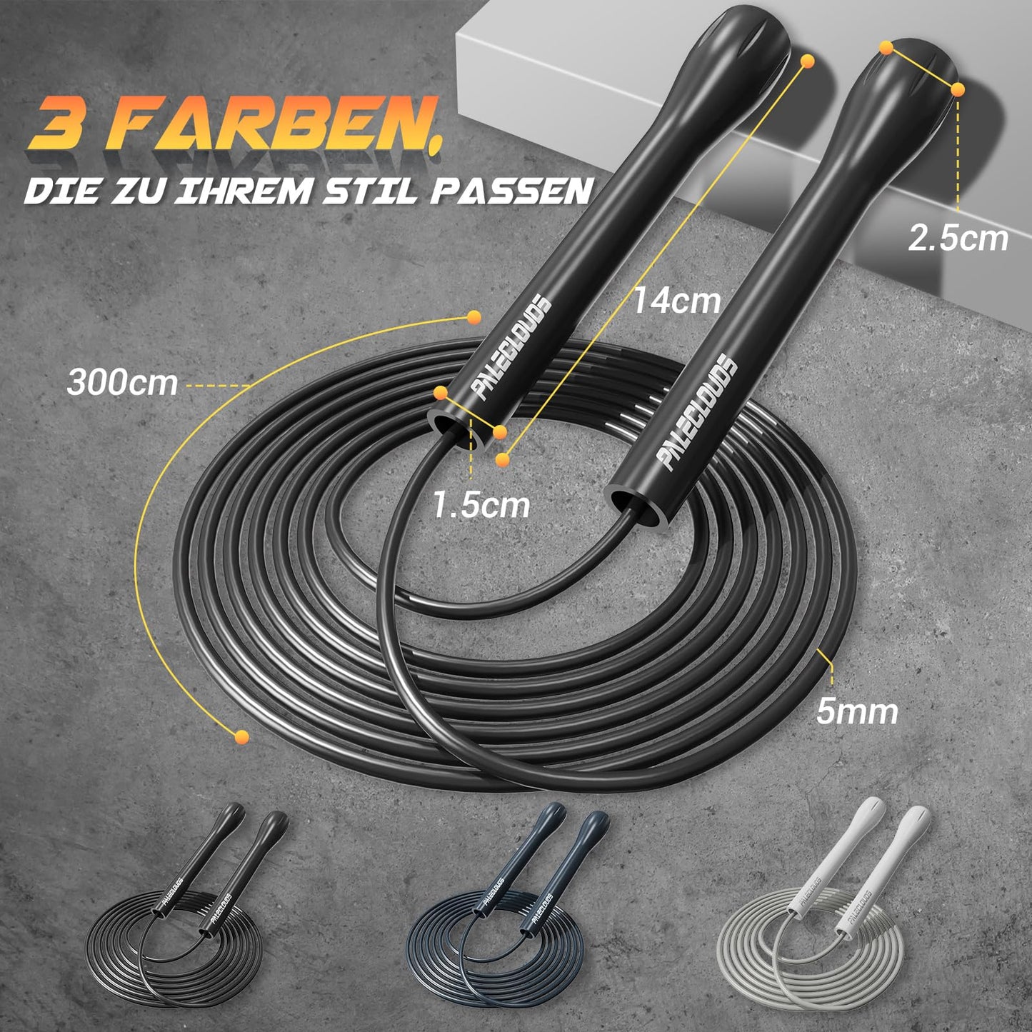 Paleclouds Springseil Verstellbares für Speed Skipping, PVC Springseil Erwachsene Fitness für Damen und Herren, 3M Leichtes Mit Trainingsposter und ABS Rutschfester Griff