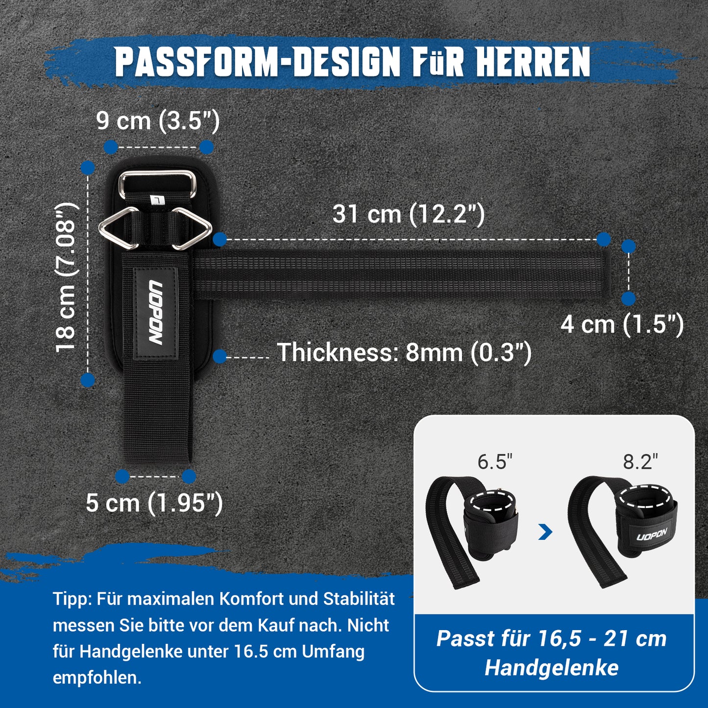 UOPON Zughilfen Krafttraining, 2-in-1 Lifting Straps mit Doppel-D-Ring, Anti-Rutsch Zughilfen für Bodybuilding, Kreuzheben, Kabelzugübungen und Fitness - Gym Zughilfen für Herren