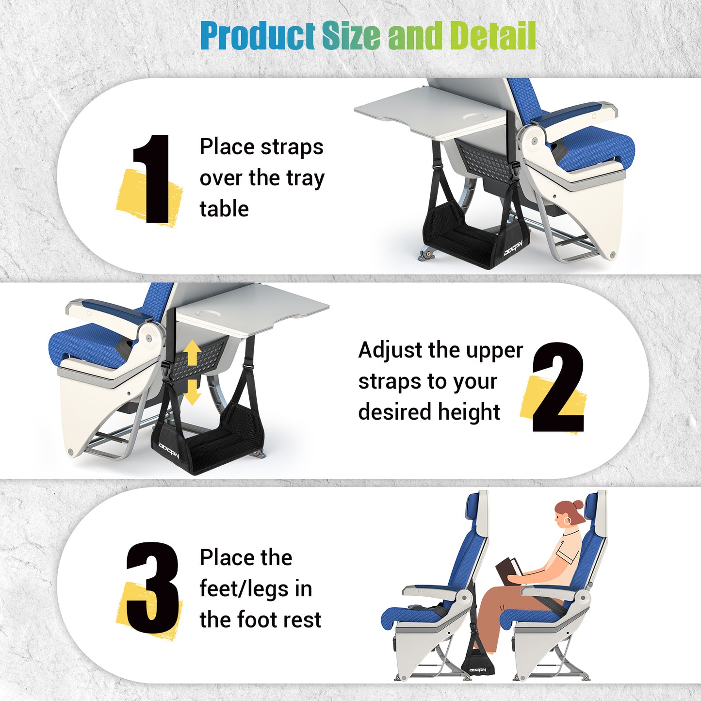ODCPN 2-Pack Foot Hammock for Plane Travel, No Collapse Thickened Bamboo Airplane Foot Rest with Extended Adjustment Strap, Portable Desk Foot Hammock to Relax Your Feet, Foot Sling Travel Essentials(Black)