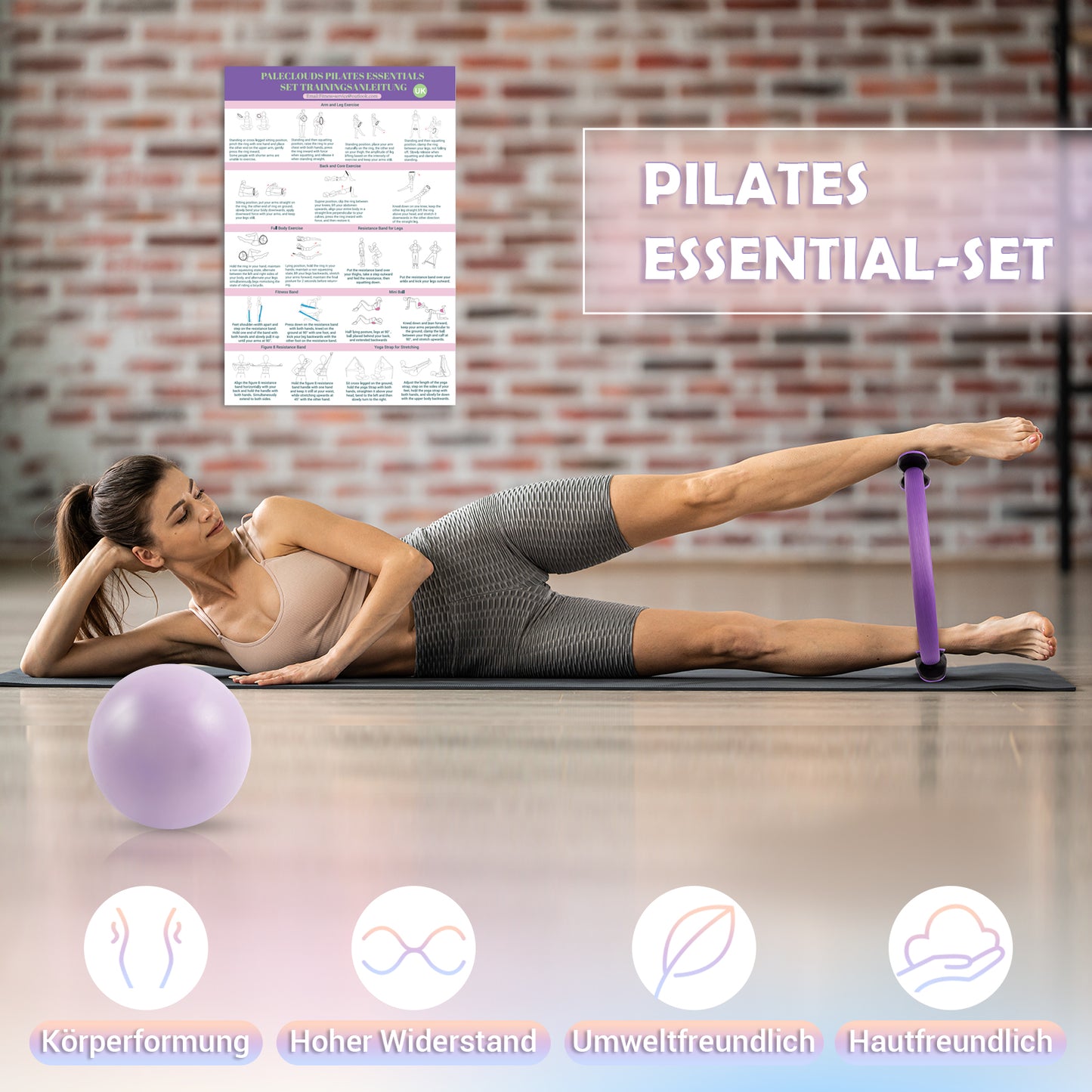 Paleclouds Pilates Set für Zuhause, Pilates Ring und Ball Set mit 12"/30 cm Yoga Circle, Miniball, 3 Fitnessbänders, Trainingsposter & Tragbare Tasche, Pilates Kit für Homeworkout Equipment Frauen, Workout
