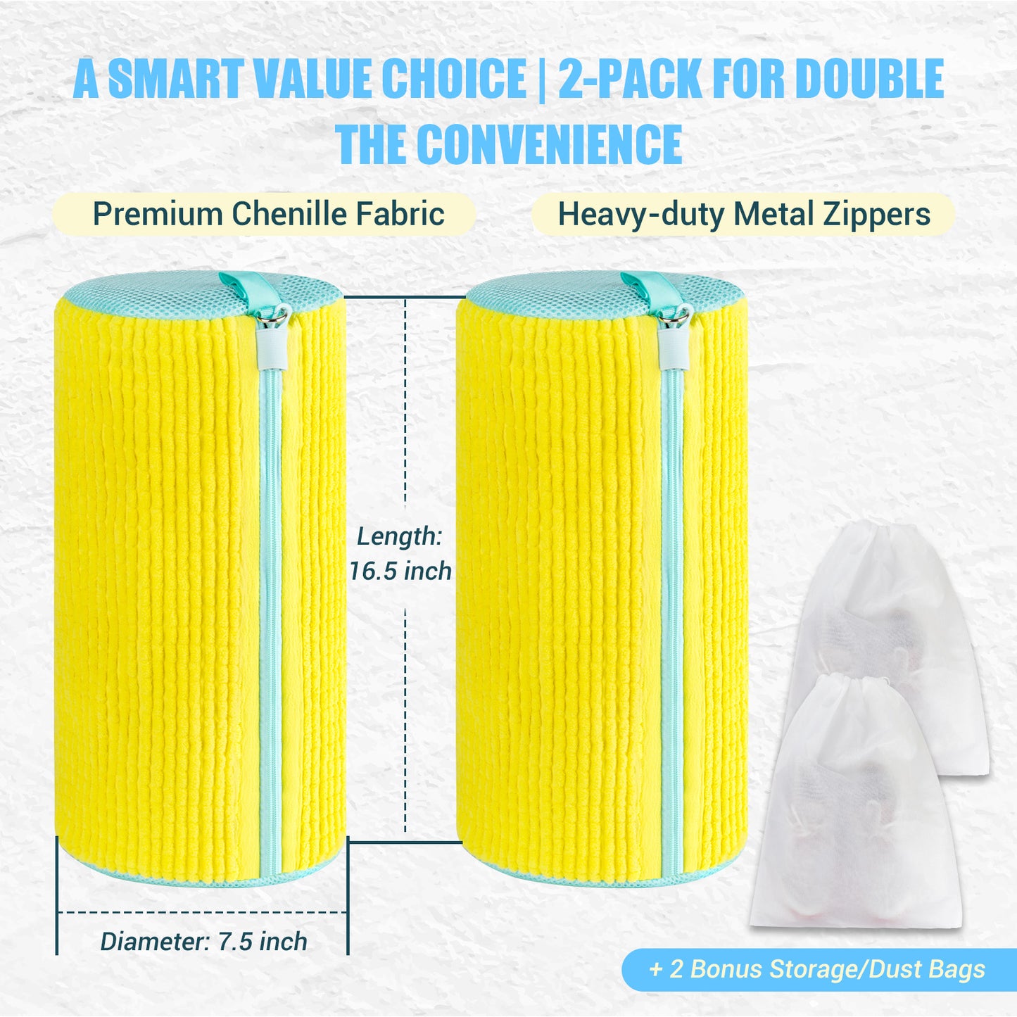 COCTN Shoe Washing Machine Bag, 2 PC Reusable XXL Shoes Laundry Bag for Washer & Dryer with Concealed Heavy-Duty Zipper to Protects Shoes & Machine, Cleaning Bag for Sneakers & Tennis Shoe(Yellow)