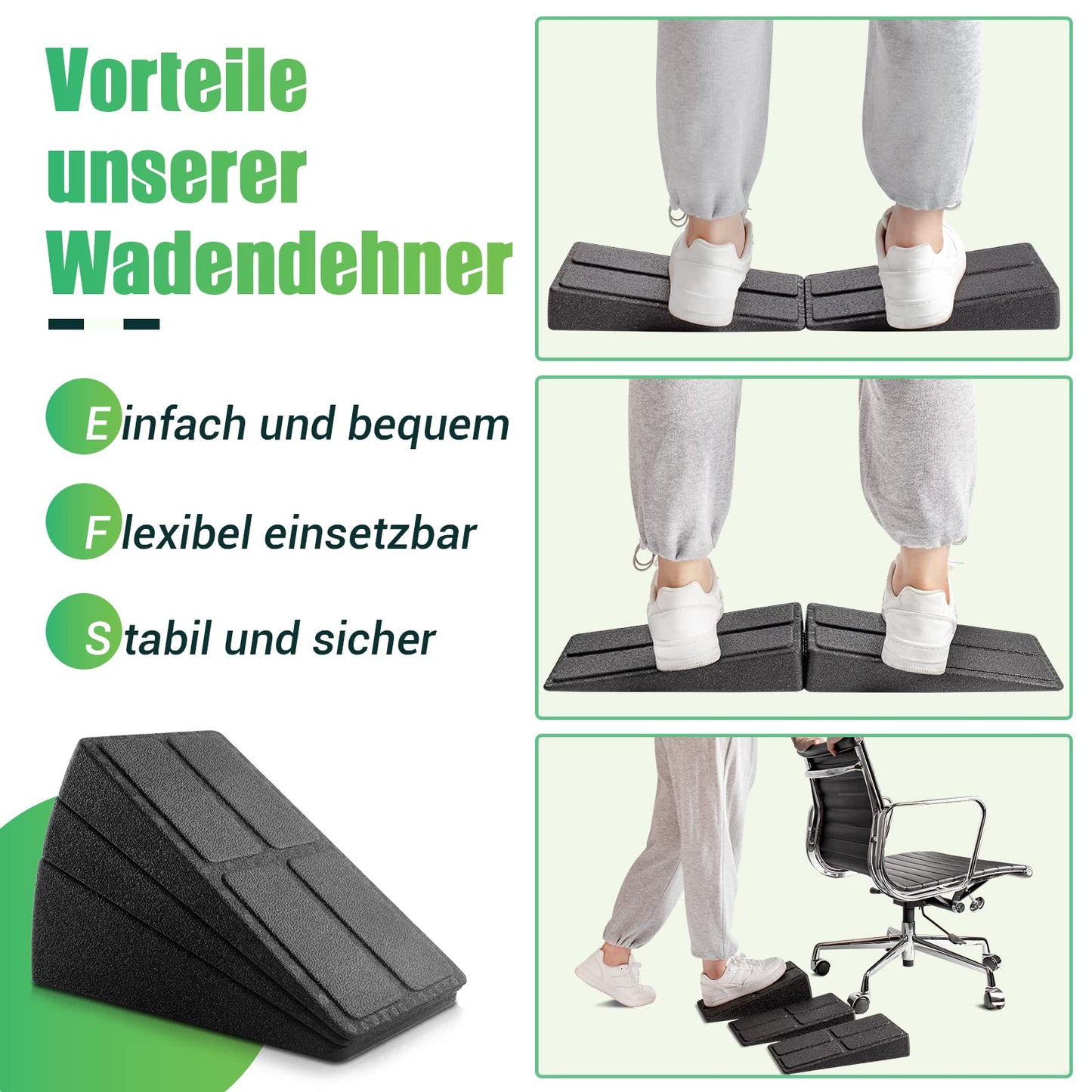nooncrazy Wadendehner 3er Set, Mobilisationskeil geeignet für Wadenstrecker, Beinstrecker, Plantarstretching, Plantarfasziitis und Achillessehnenentzündung Lösungen
