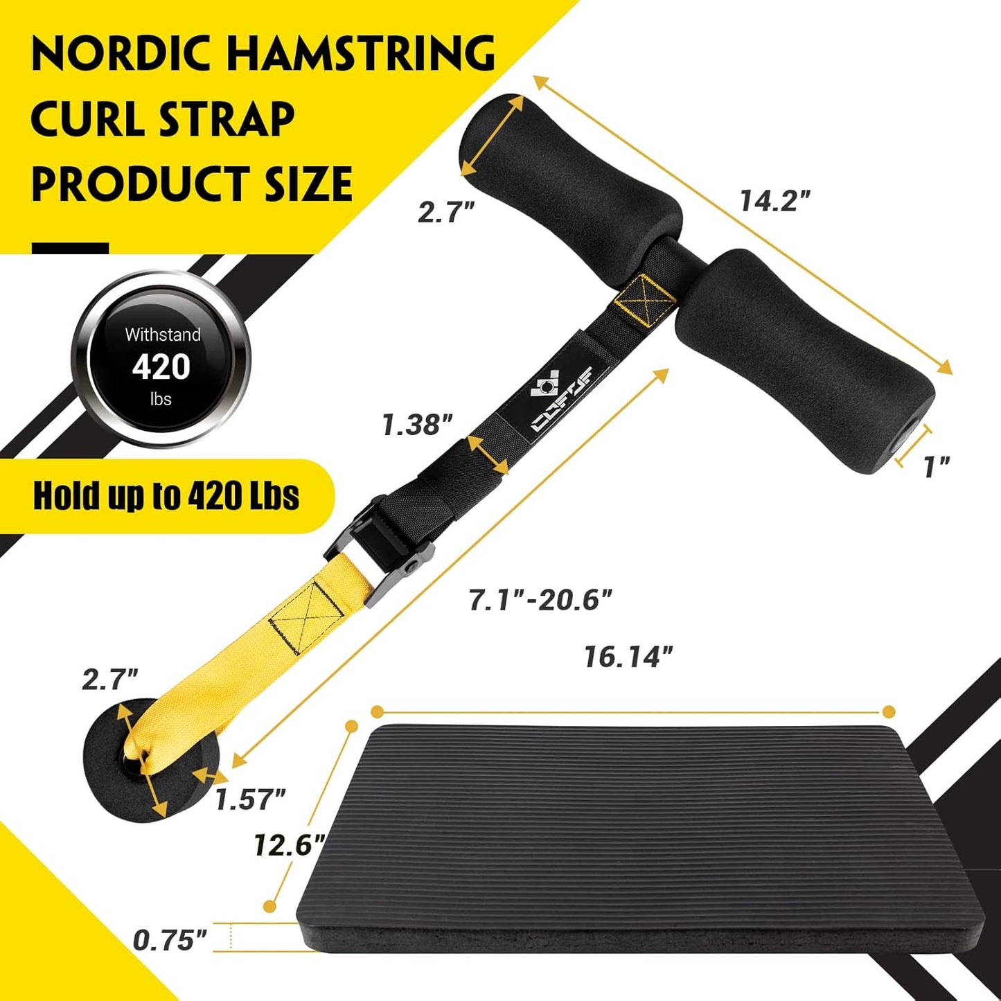 COFOF Nordic Hamstring Curl Strap, Nordic Curl Strap Holds 420 Pounds Great for Hamstring Curls, Sit-ups, Spanish Squats, Ab Workout, 5 Second Setup Nordic Curl Strap Home Fitness Equipment