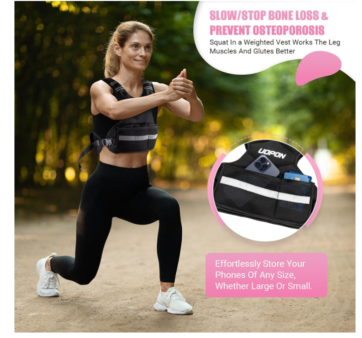 UOPON Adjustable Weighted Vest Women Men, 6-12 Lb/10-19 Lb/20-32 Lb Rucking Vest with 6 Ironsand Weights, Great Vest with Plus Pockets & Reflective Strips for Running, Walking, Workout and Strength Training