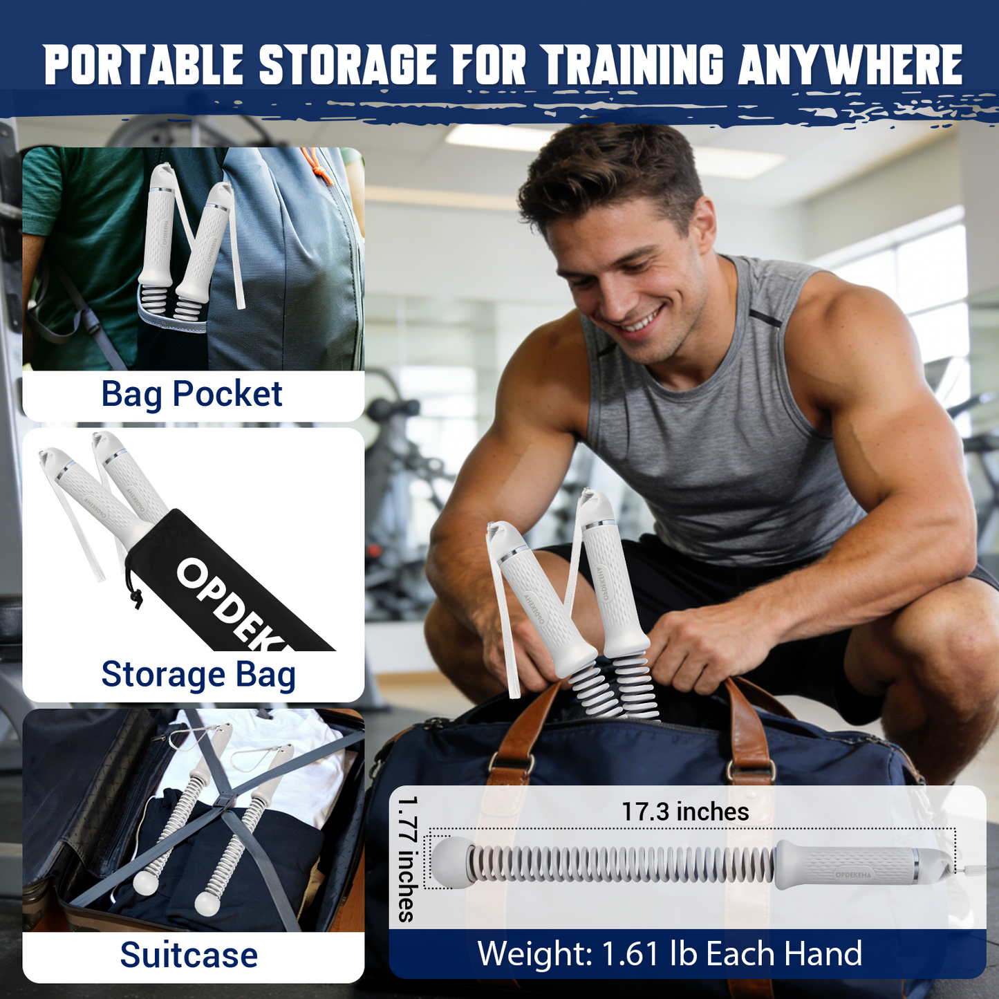 OPDEKEHA Weighted Ropeless Battle Ropes for Home Gym, Heavy Duty Portable Cordless Battle Rope with Grip Strengtheners & Poster, Battle Rope Sticks for HIIT, Strength & Quiet Cardio Training Men & Women(2PCS)