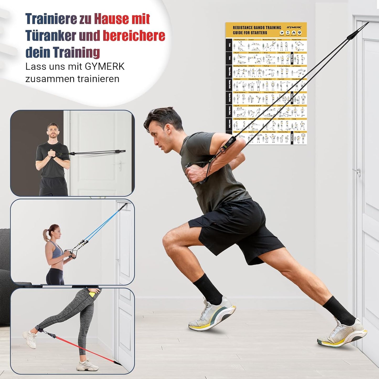 GYMERK Resistance Bands Set, Expander Fitness Mit Gummigriffe, Trainingsplakat, Knöchelriemen, Türanker, Tragtasche, 5er Verschiedene Widerstandsstufen Ideal für Krafttraining