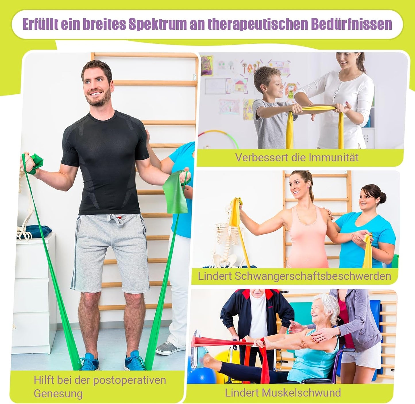 GYMERK Fitnessbänder 3er-Set, 1.8m Gymnastikband mit 3 Widerstandsstufen, Fitnessband mit Übungsanleitung, ideal für Yoga, Pilates, Krafttraining