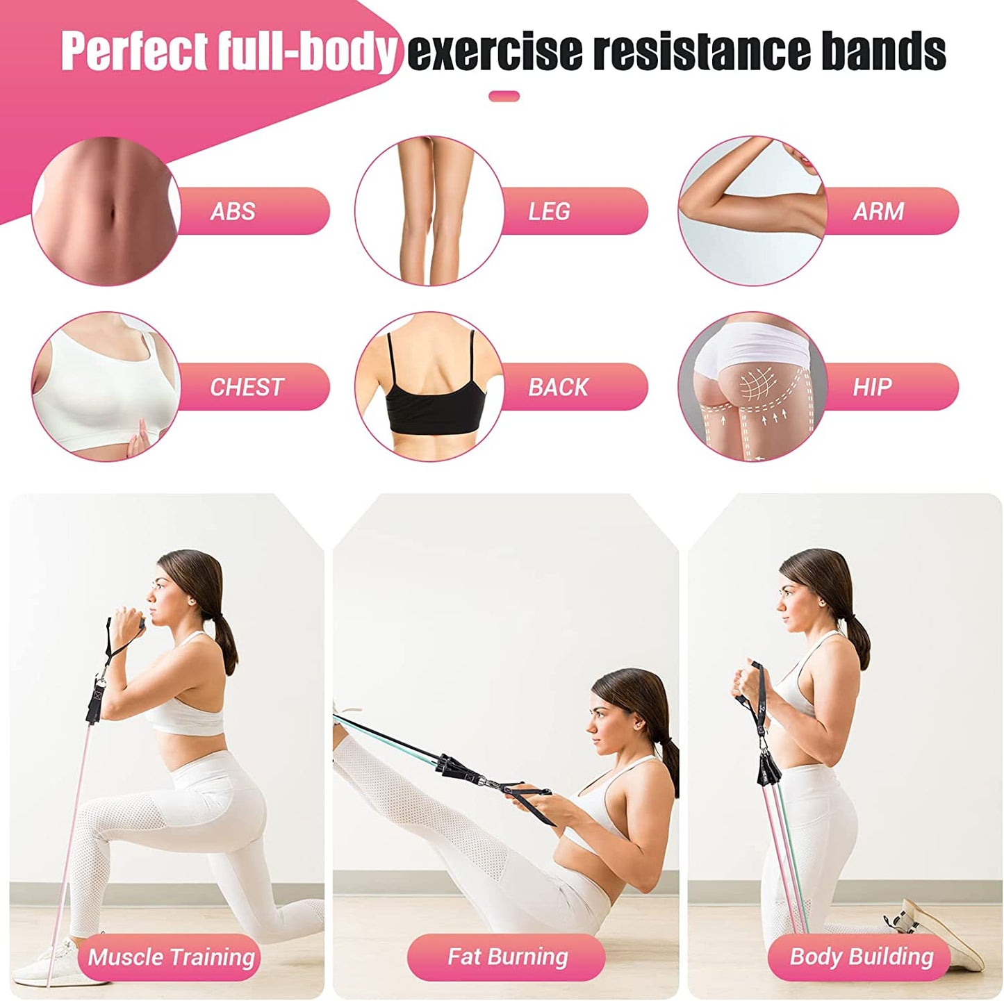 Resistance Bands with Handles for Women Men, 5 Level Exercise Bands Workout Bands for Physical Therapy, Yoga, Pilates, Door Anchor, Storage Pouch