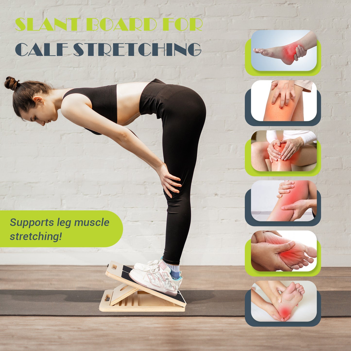 UOPON Wadendehner Schrägbrett aus Holz, Slant Board mit 5 Winkeln und Trainingsposter, Verstellbar Wadenstrecker mit Tragegriff, Mobility Board für Wadenstreckung