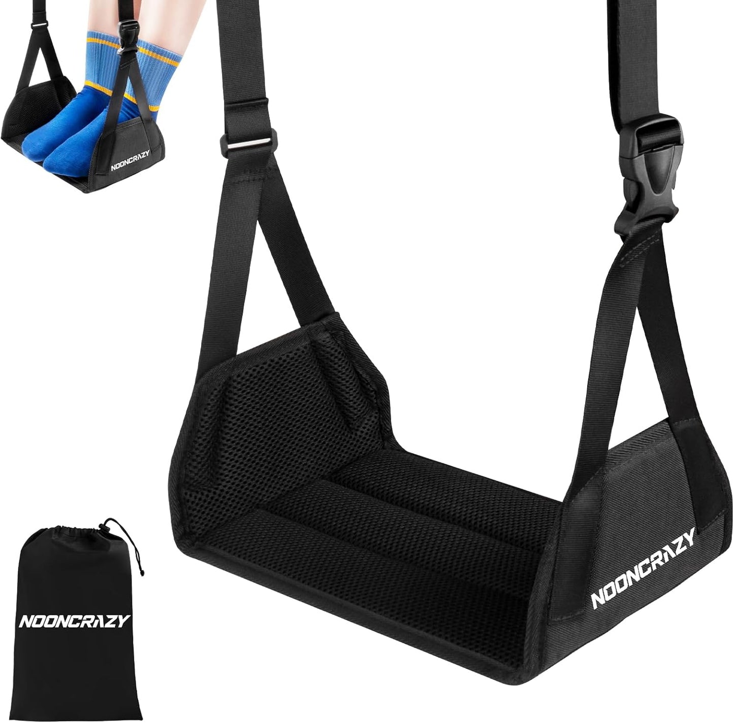 NOONCRAZY Airplane Foot Hammock, No Collapse Foot Rest for Plane Travel with Extended Adjustment Strap, Portable Desk Foot Hammock with Thickened Foam, Foot Sling Travel Essentials to Relax Your Feet