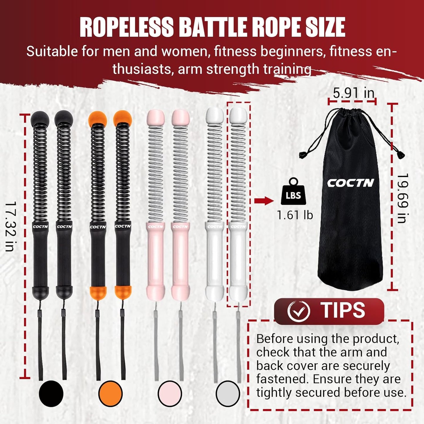 Weighted Ropeless Battle Ropes, Heavy Duty Portable Cordless Battle Ropes for Home Gym with Poster, Workout Exercise Rope for Strength Building, HIIT and Low-Impact Aerobic Training for Men & Women